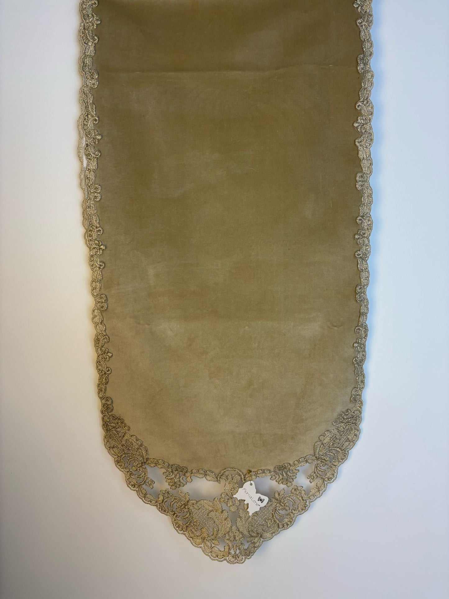 Runner in Velluto Nocciola con Merletto Oro 39x140 cm - Fiori di Lena