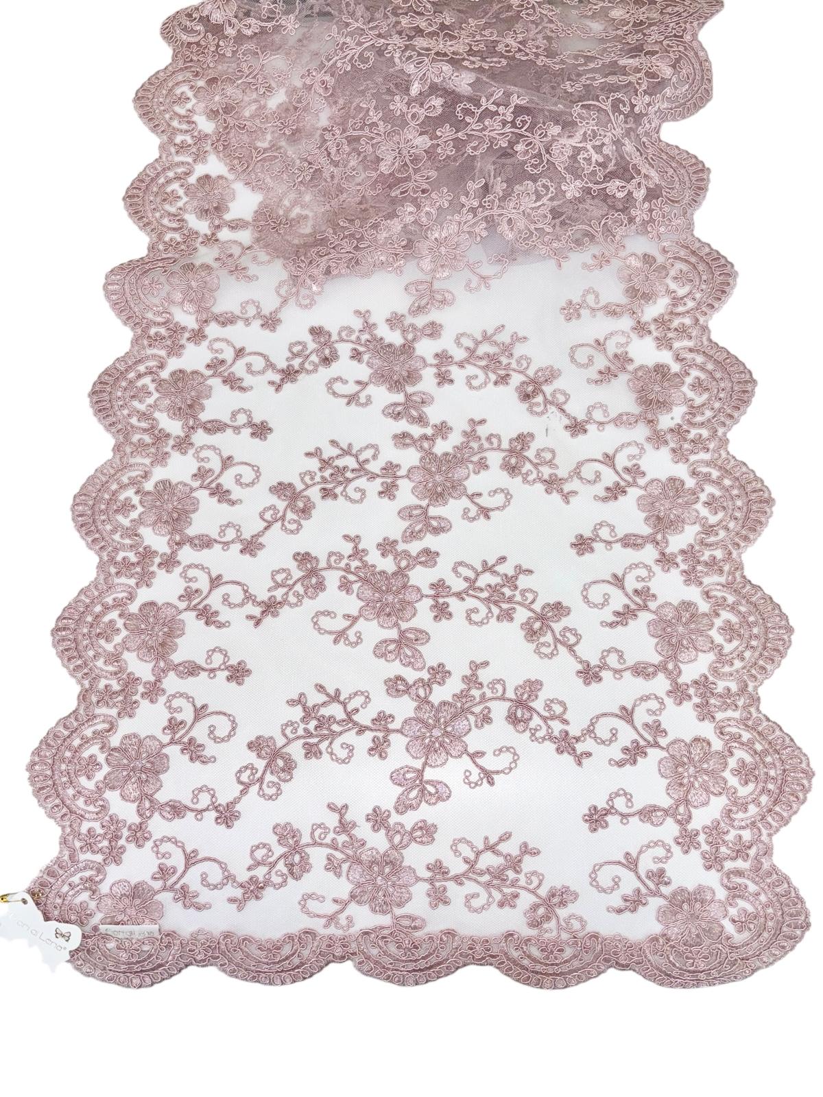 Tris di Centri in Pizzo Impero Laminato Rosa Antico - Fiori di Lena