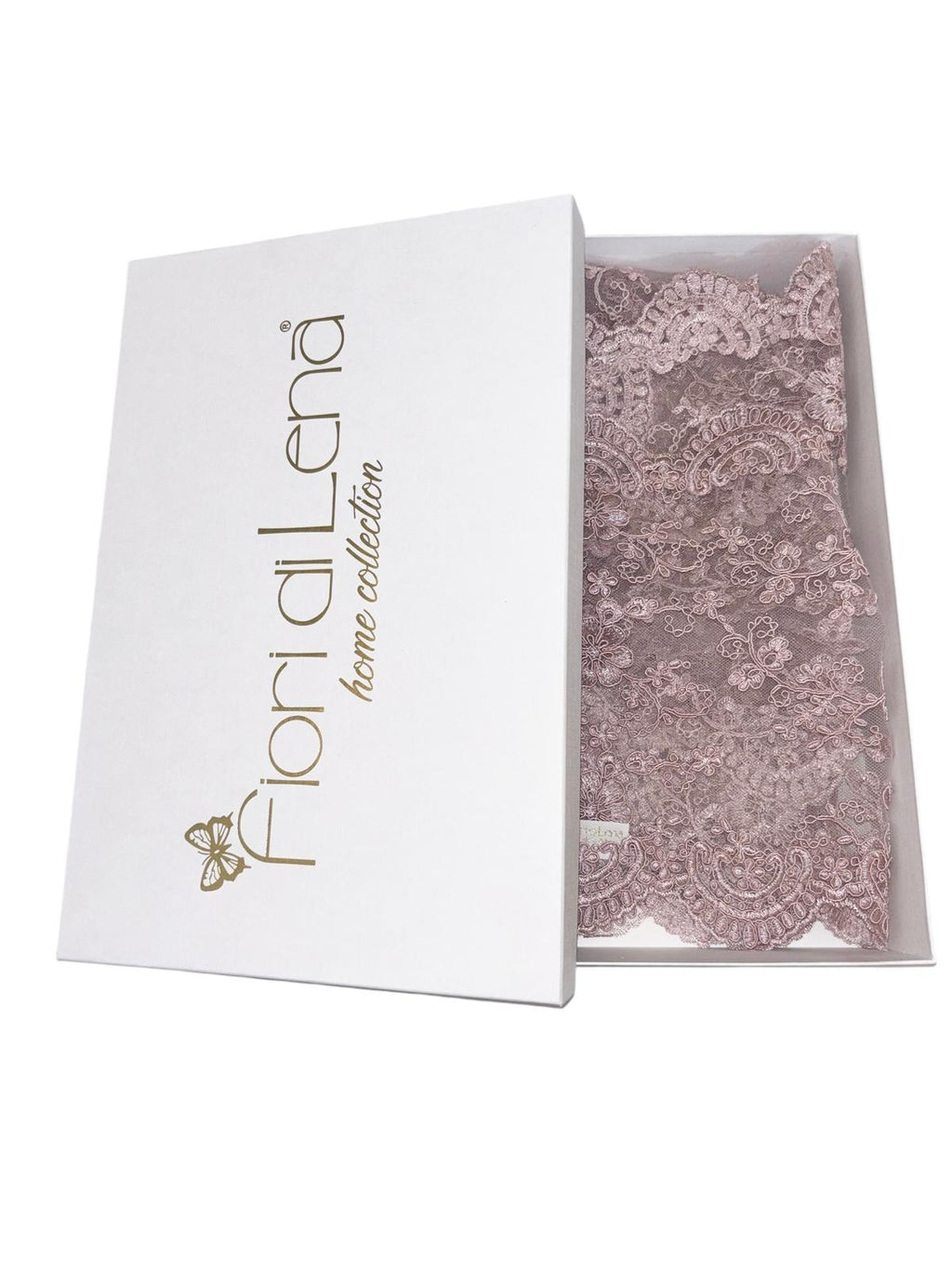 Runner in Pizzo Impero Laminato Rosa Antico 140 cm  – Fiori di Lena