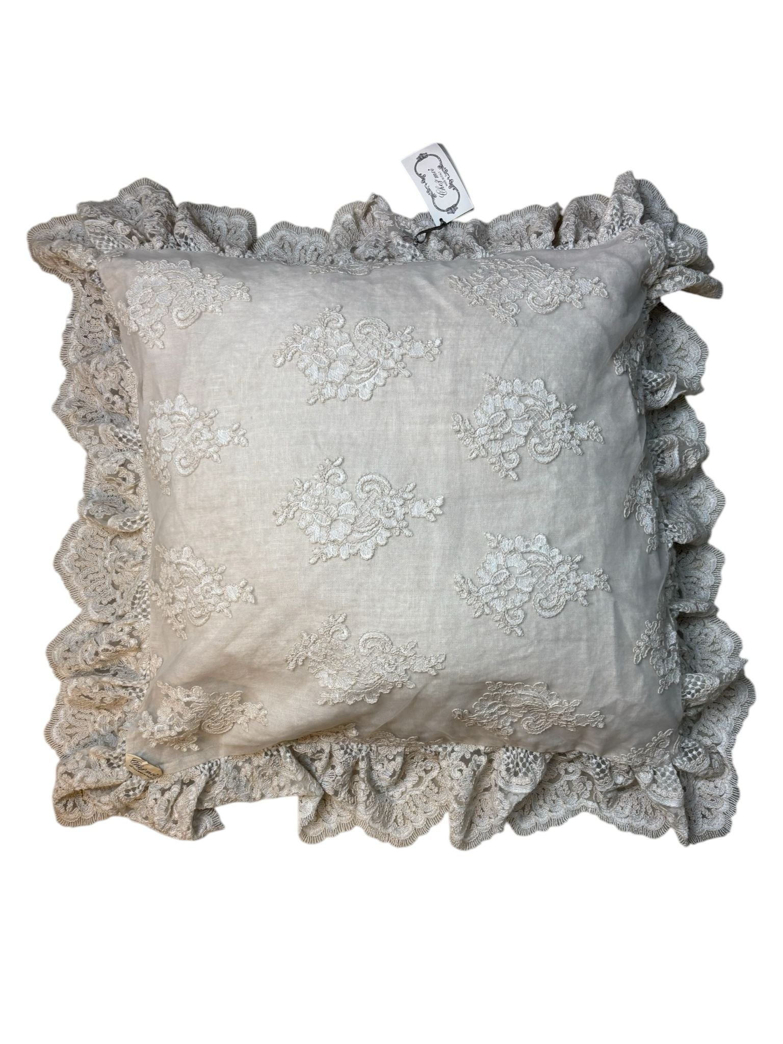 Cuscino Argilla con Pizzo e Rush 60x60 cm - Chez Moi