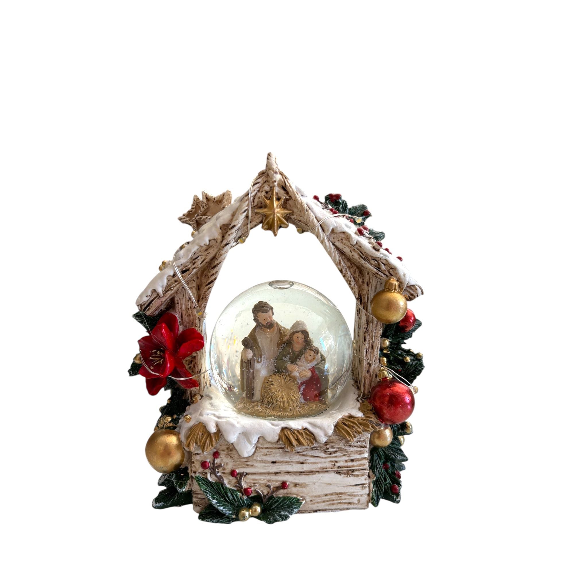 Palla di Neve Natività in Grotta con LED  15×15 cm - Hervit