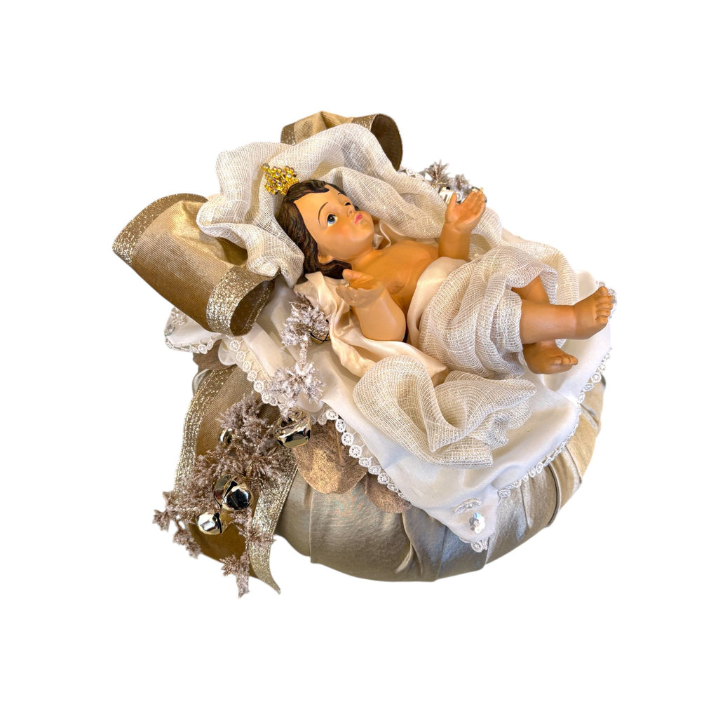 Pouf in Seta Oro con Gesù Bambino Artigianale - Fiori di Lena