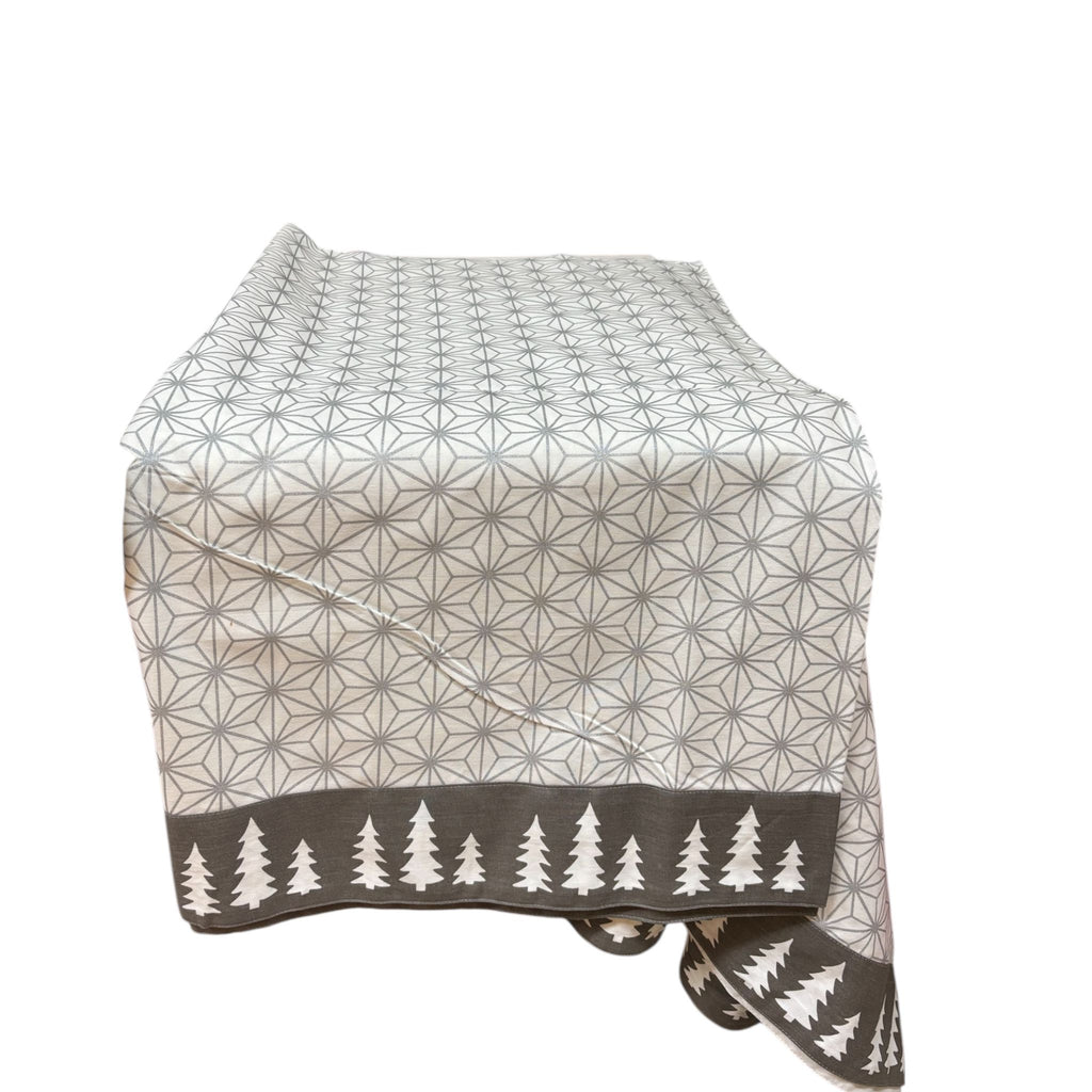 Tovaglia in Cotone Bianco con Geometrie Argento 150x250 cm - Clayre e Eef