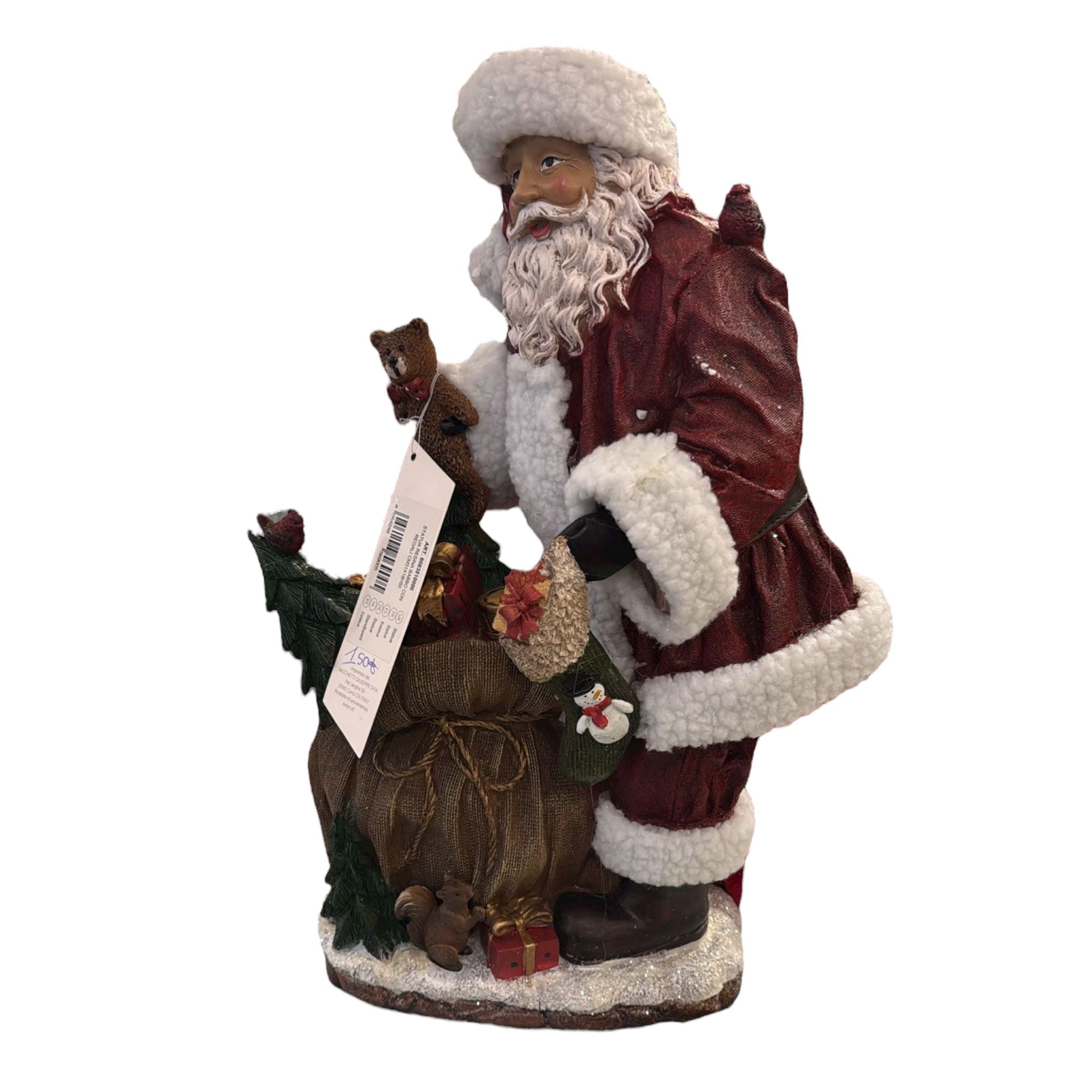 Statua di Babbo Natale con Sacco di Regali in Resina  50 cm - Vacchetti