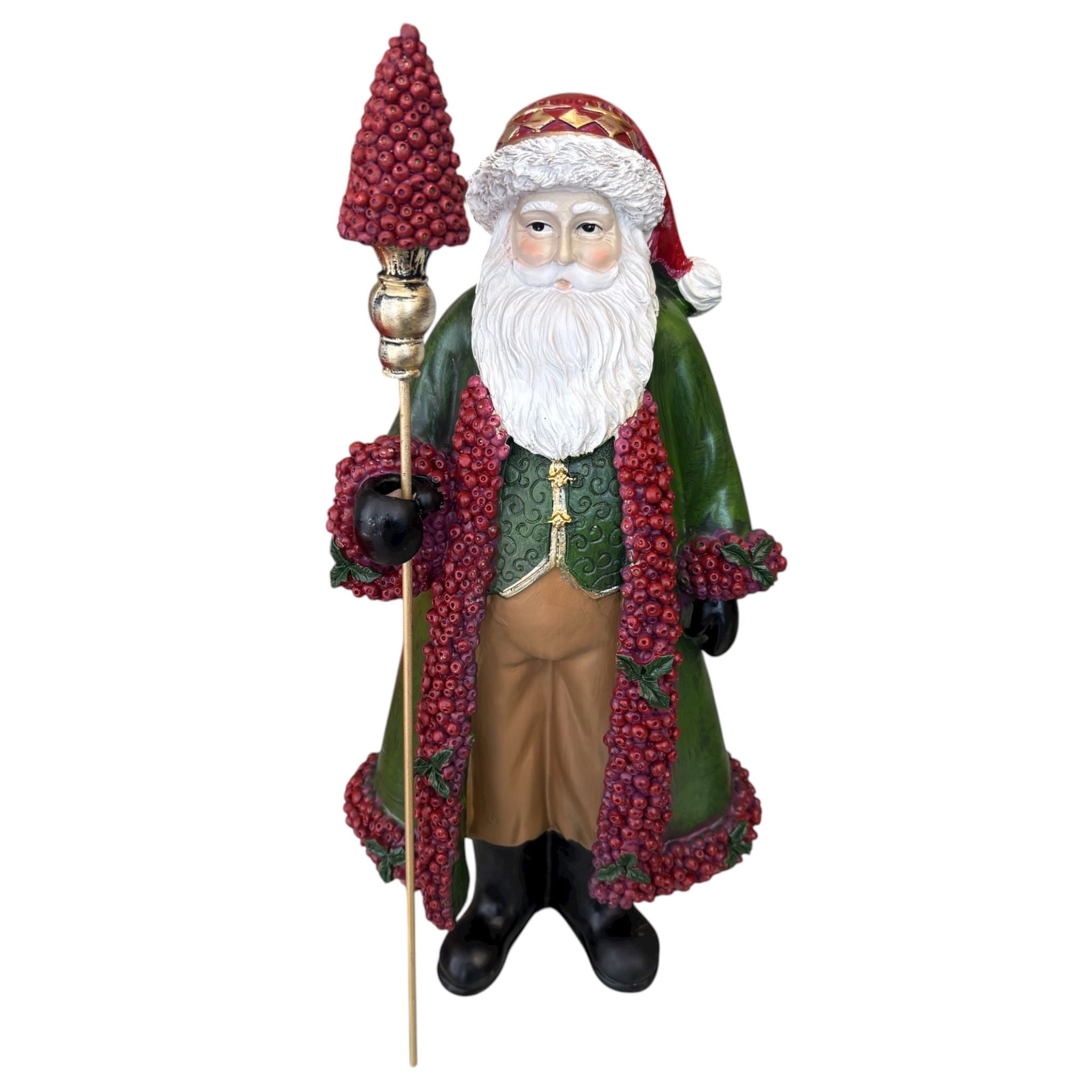 Babbo Natale in Resina con Scettro di Bacche 45 cm - Hervit