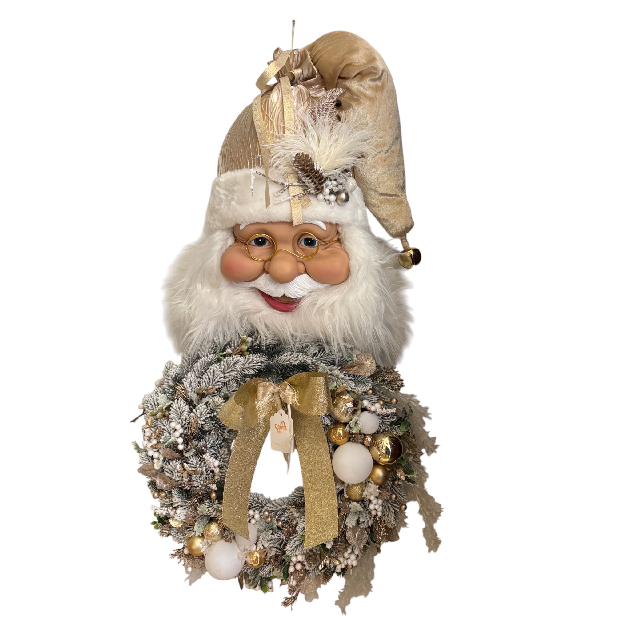 Testa di Babbo Natale con Ghirlanda Innevata 100 cm – Fiori di Lena