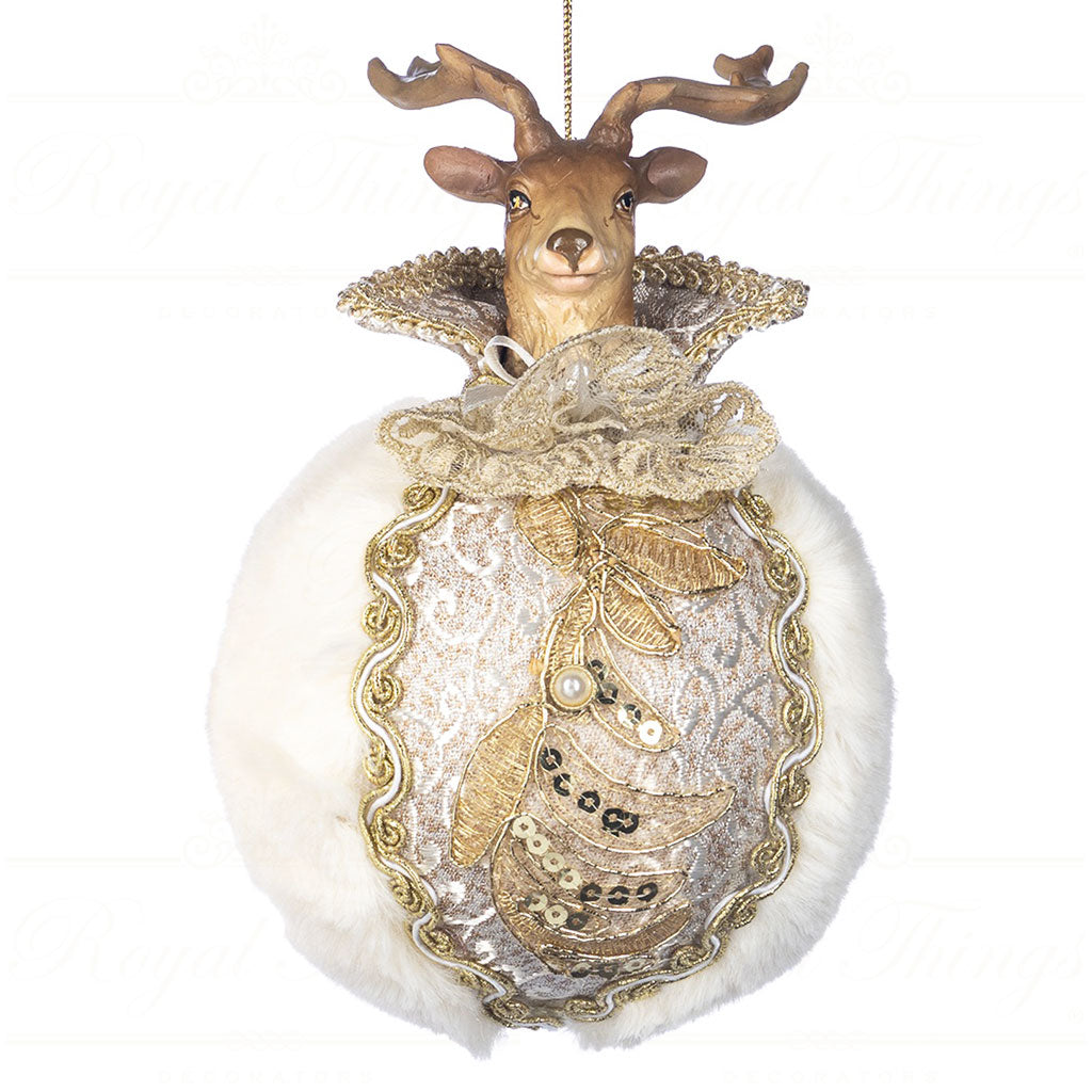 Decorazione Natalizia Testa di Renna su Sfera Avorio 23 h cm- Goodwill