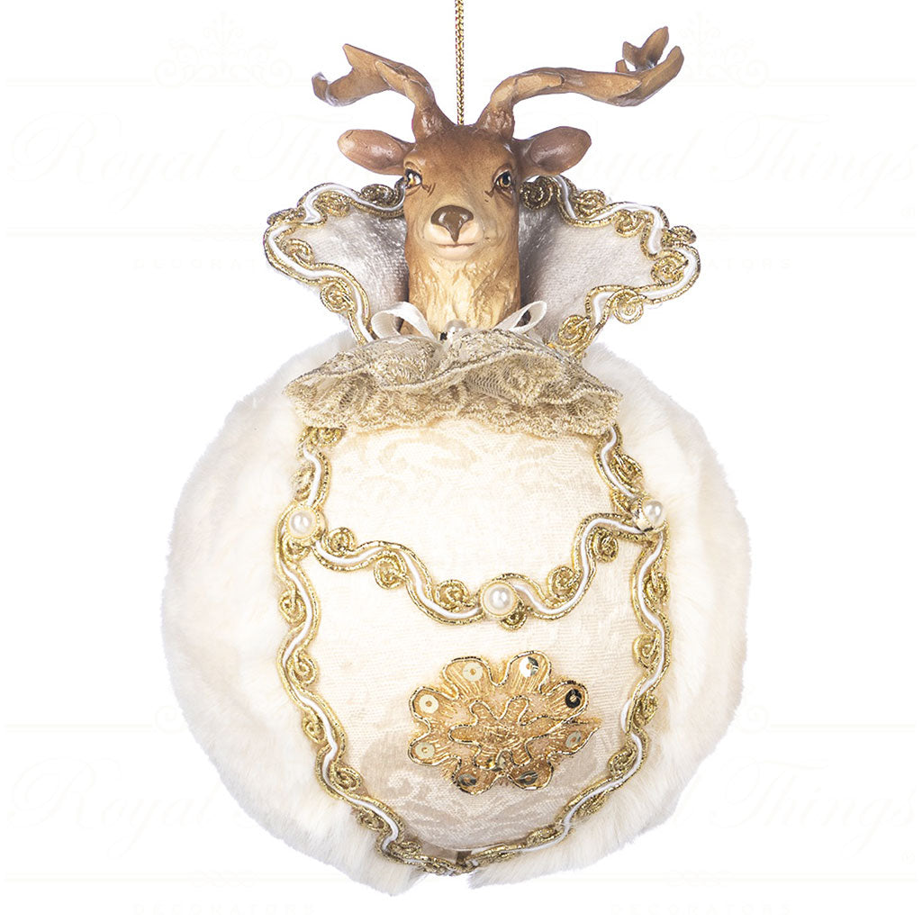 Decorazione Natalizia Testa di Renna su Sfera Avorio 23 h cm- Goodwill