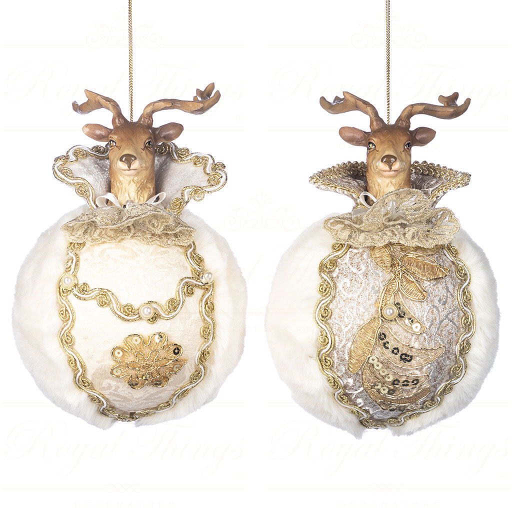 Decorazione Natalizia Testa di Renna su Sfera Avorio 23 h cm- Goodwill