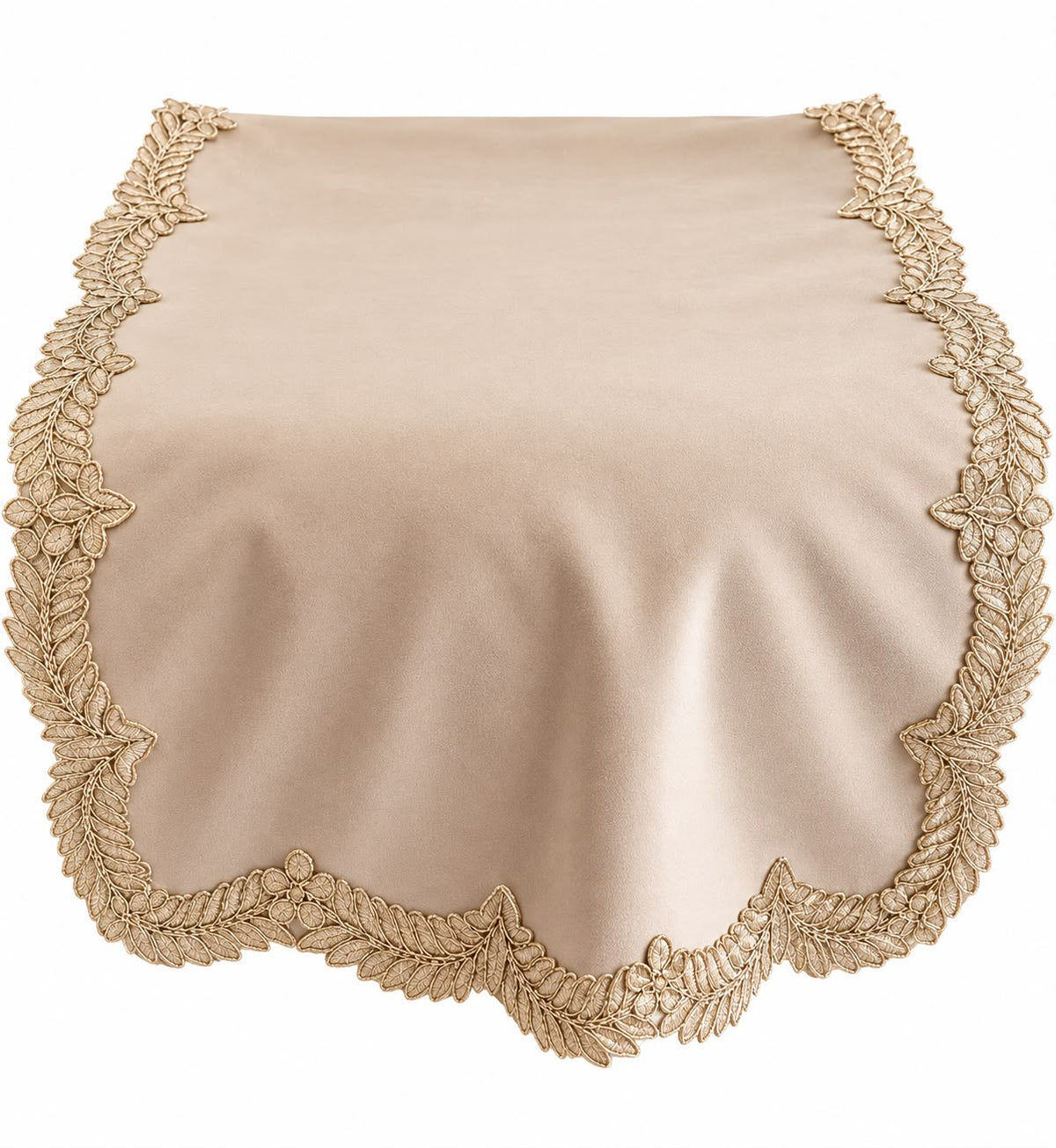 Runner in Velluto Nocciola con Pizzo Oro 38X140 CM - Fiori di Lena