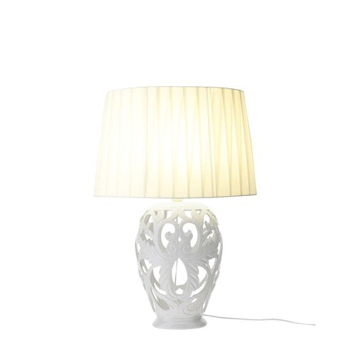 Lampada con Base in Porcellana Traforata e Cappello Plissettato