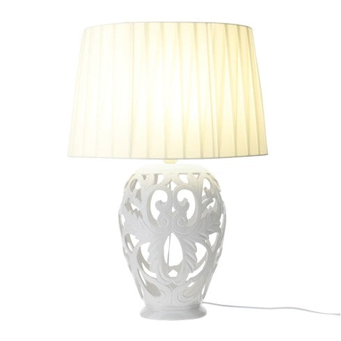 Lampada con Base in Porcellana Traforata e Cappello Plissettato