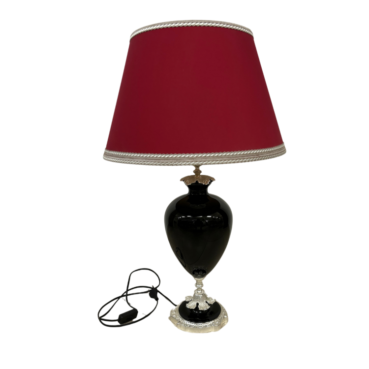 Lampada da Tavolo con Base in Vetro Nero e Paralume Rosso
