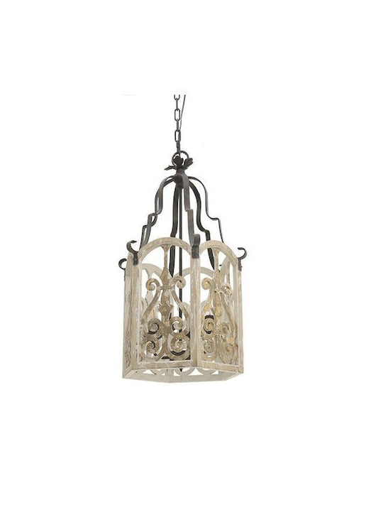 Lampadario in Metallo e Legno Intarsiato