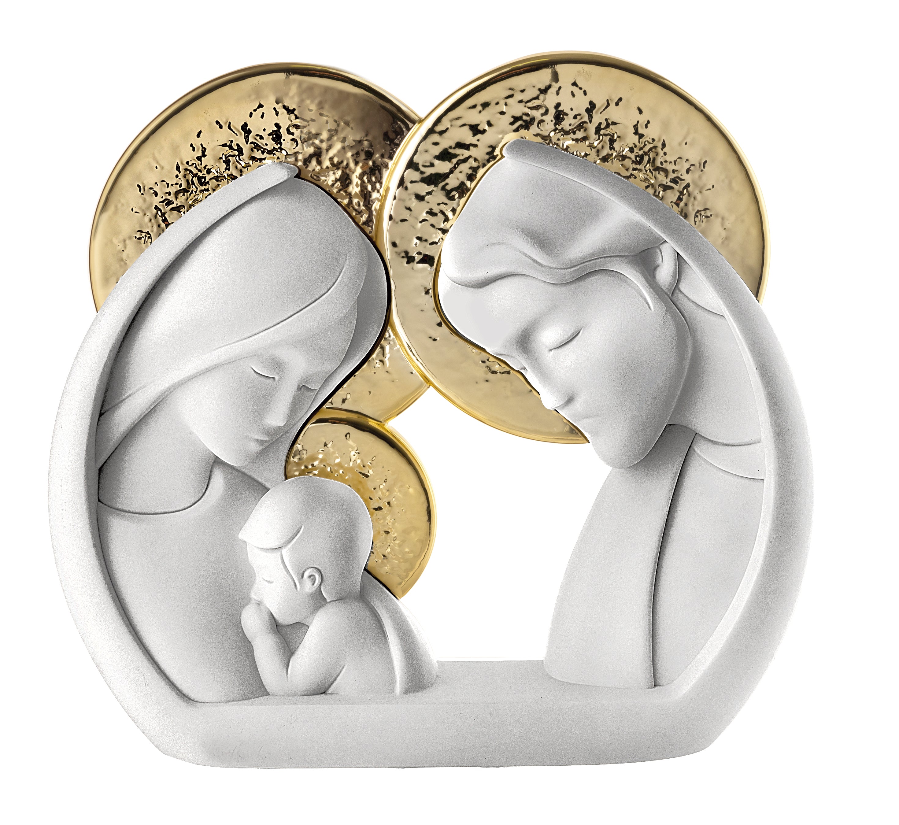 Natività in Marmorino Bianco con Dettagli Oro 16x16 cm - Bongelli Preziosi