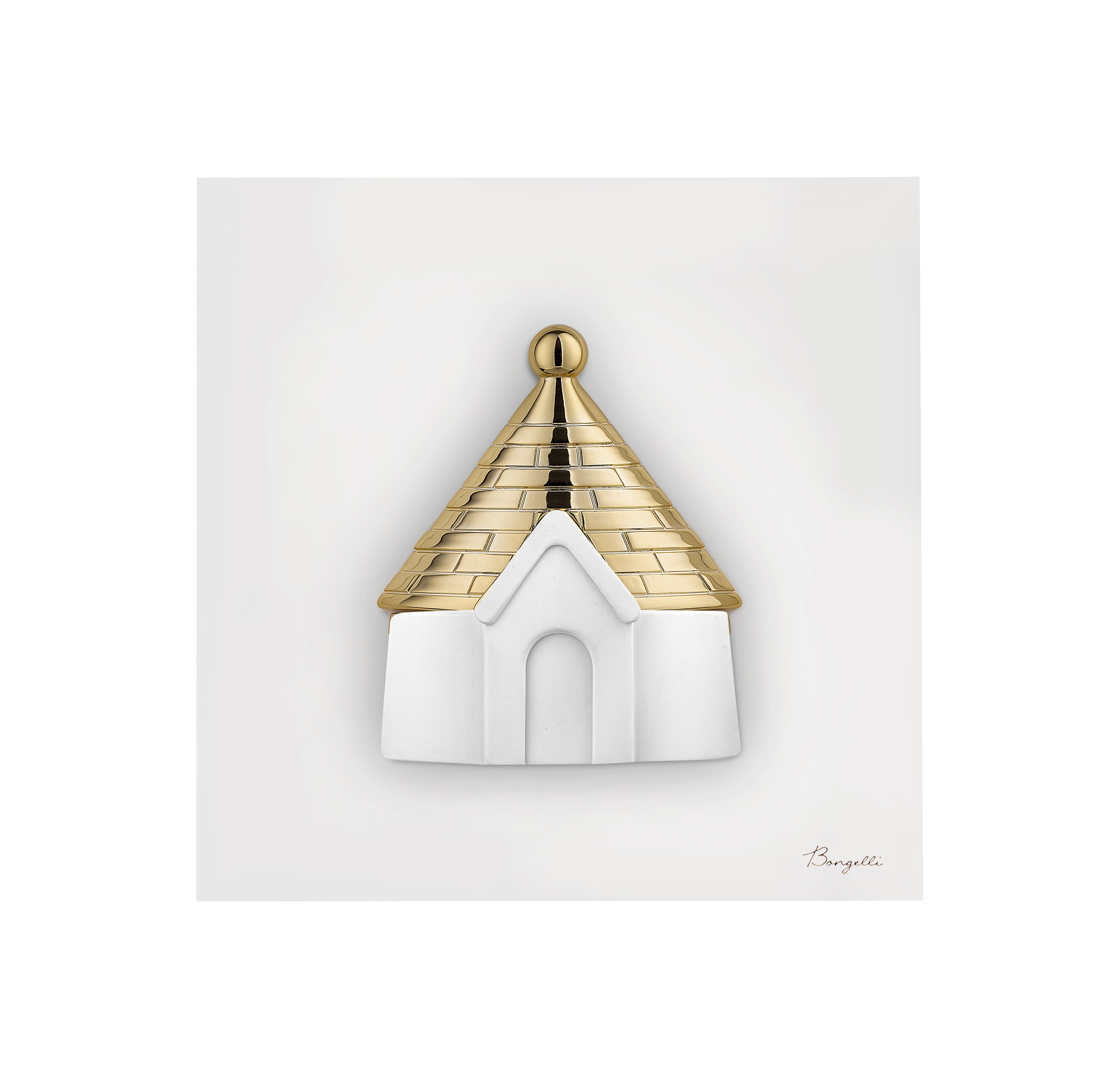 Quadretto in Marmorino Bianco con Trullo Oro 16X16 CM - Bongelli Preziosi