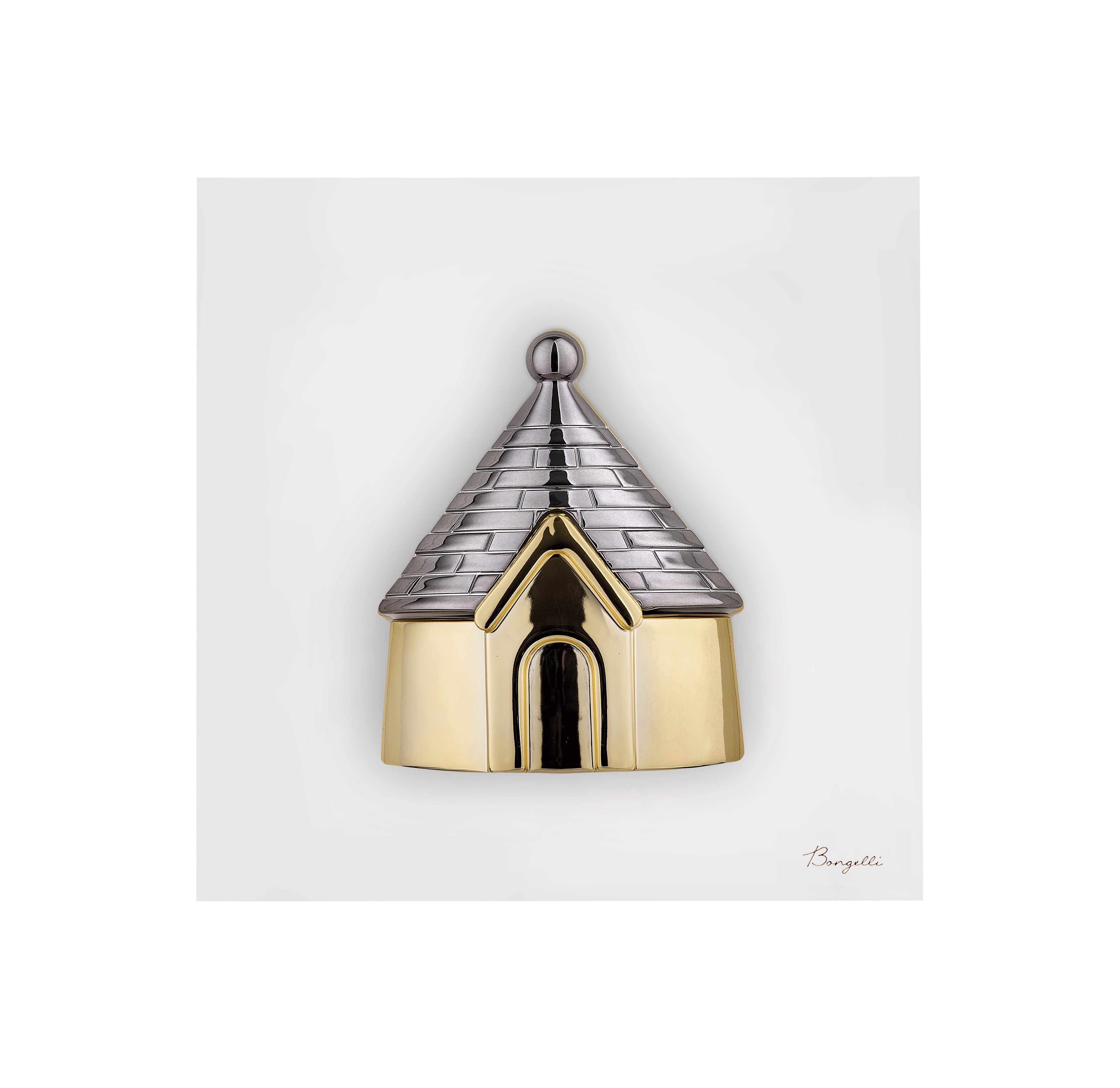 Quadretto in Marmorino Bianco con Trullo Oro e Canna da Fucile 16x16 cm - Bongelli Preziosi