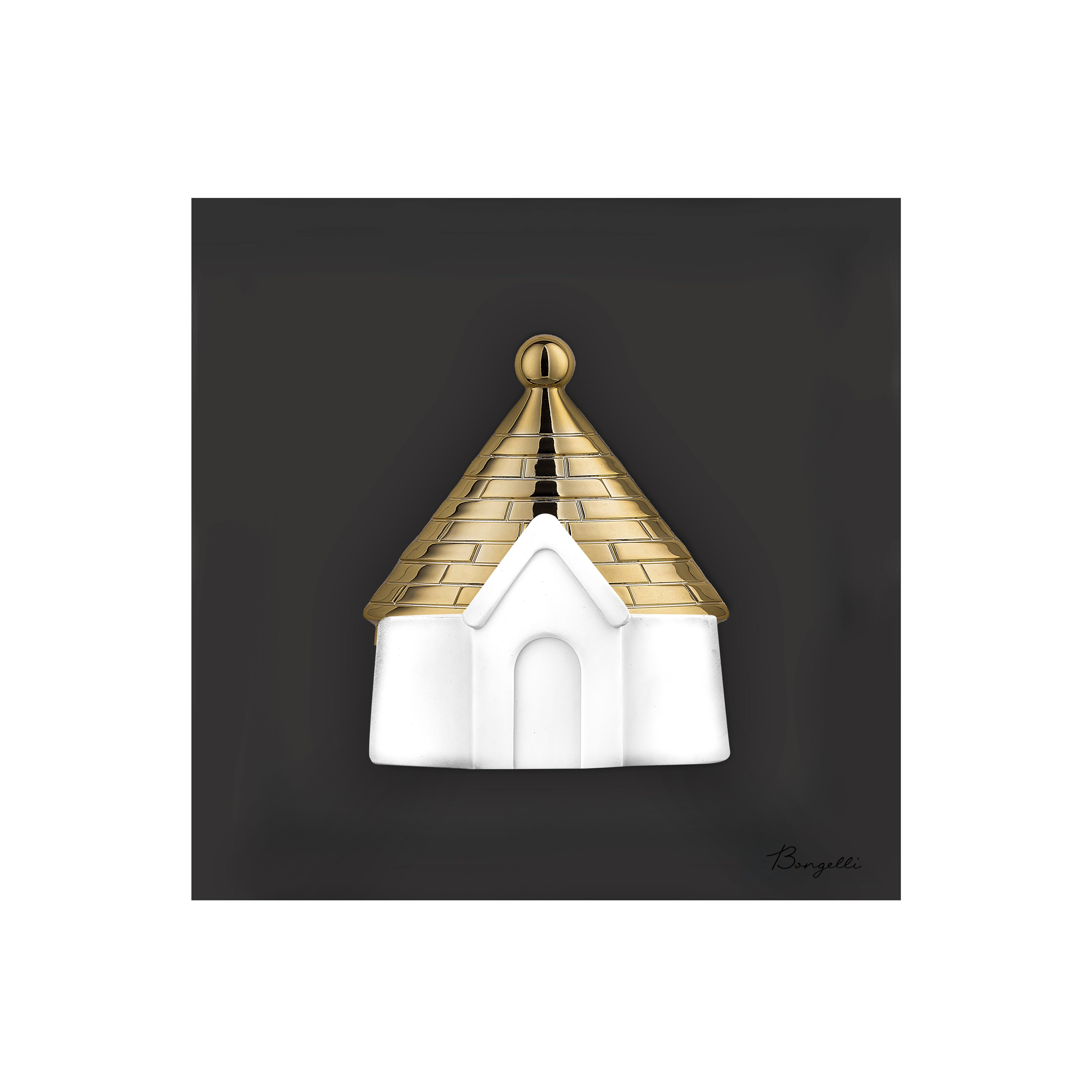 Quadretto in Marmorino Nero con Trullo 3D Oro e Bianco 16x16 cm - Bongelli Preziosi