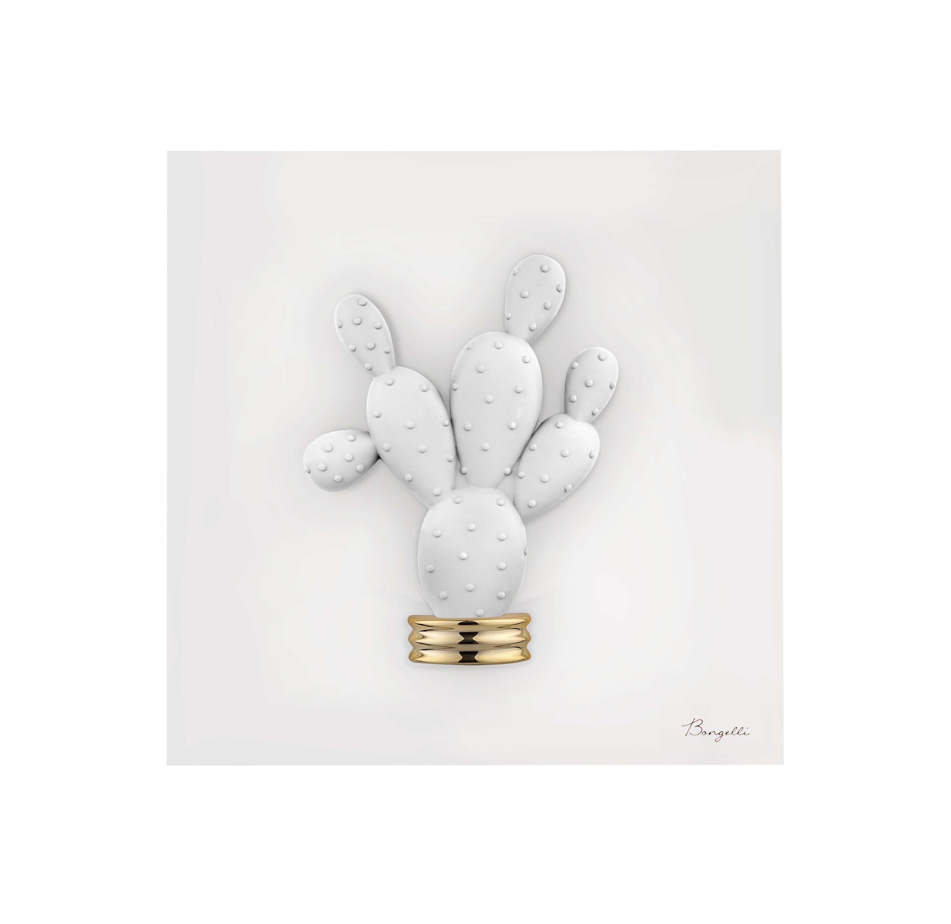 Quadretto in Marmorino con Cactus Bianco 3D 16x16 cm - Bongelli Preziosi