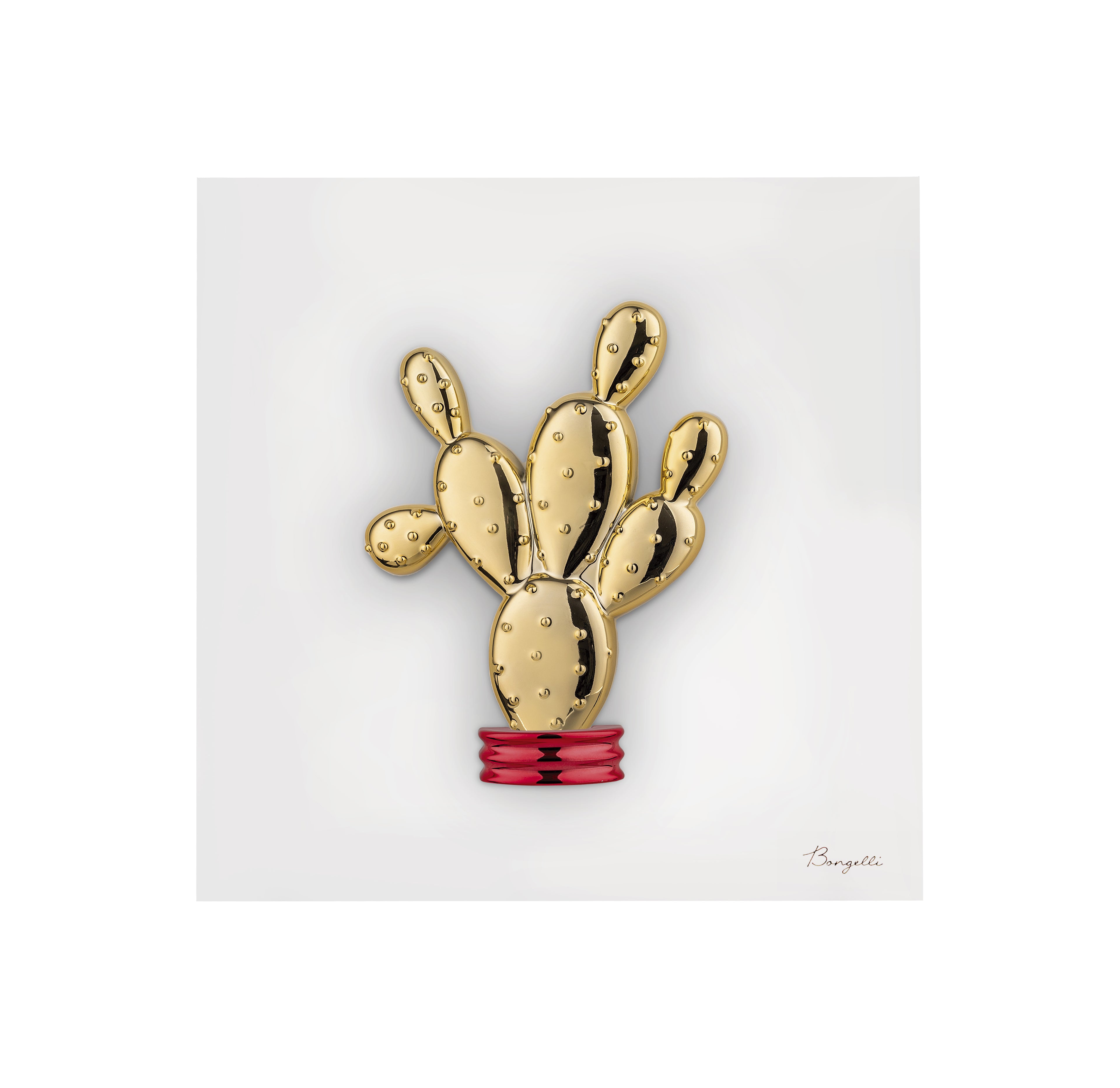 Quadretto in Marmorino con Cactus Dorato 16x16 cm - Bongelli Preziosi