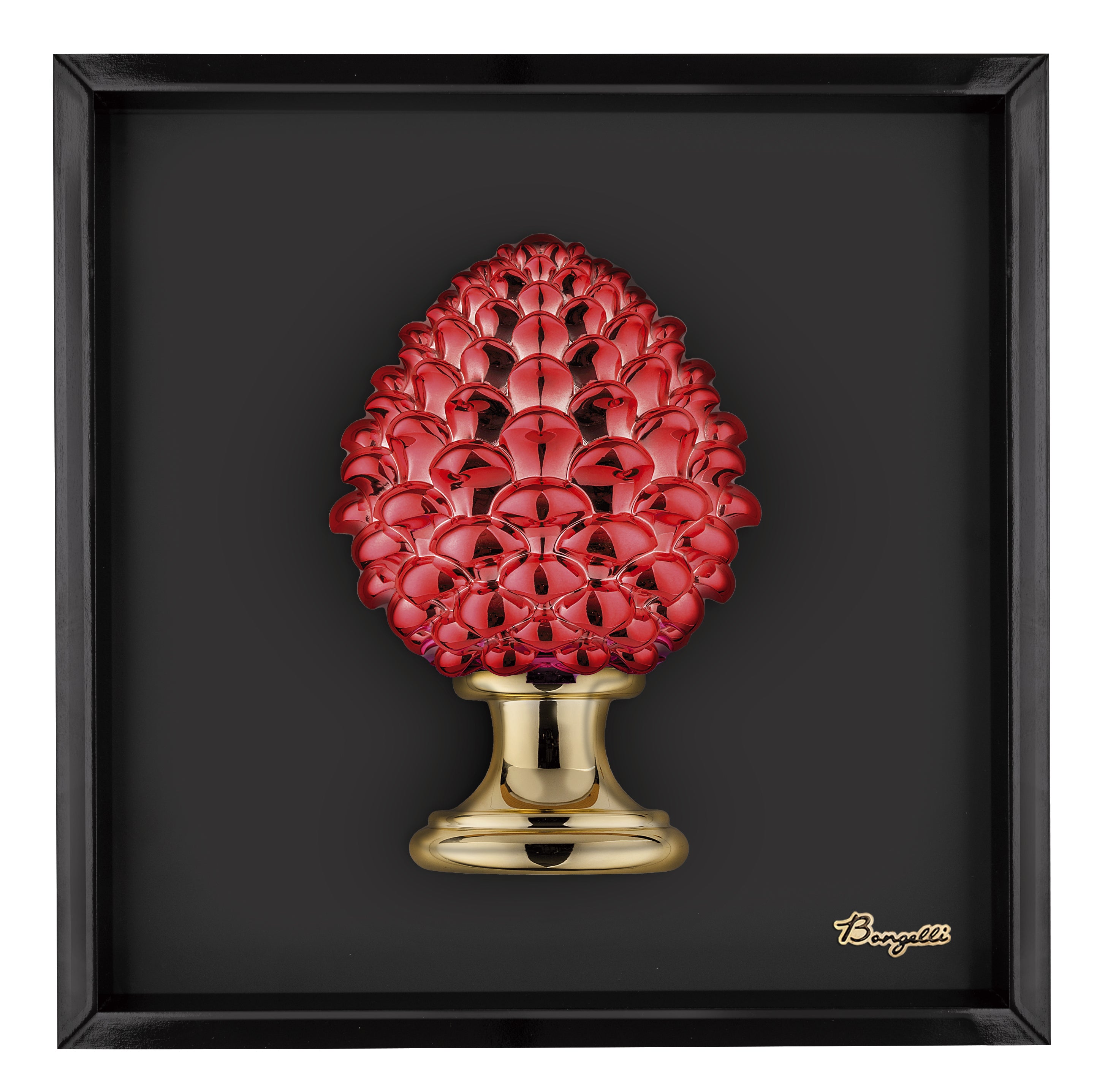 Quadro Nero con Pigna Rossa in Marmorino 33X33 cm - Bongelli Preziosi