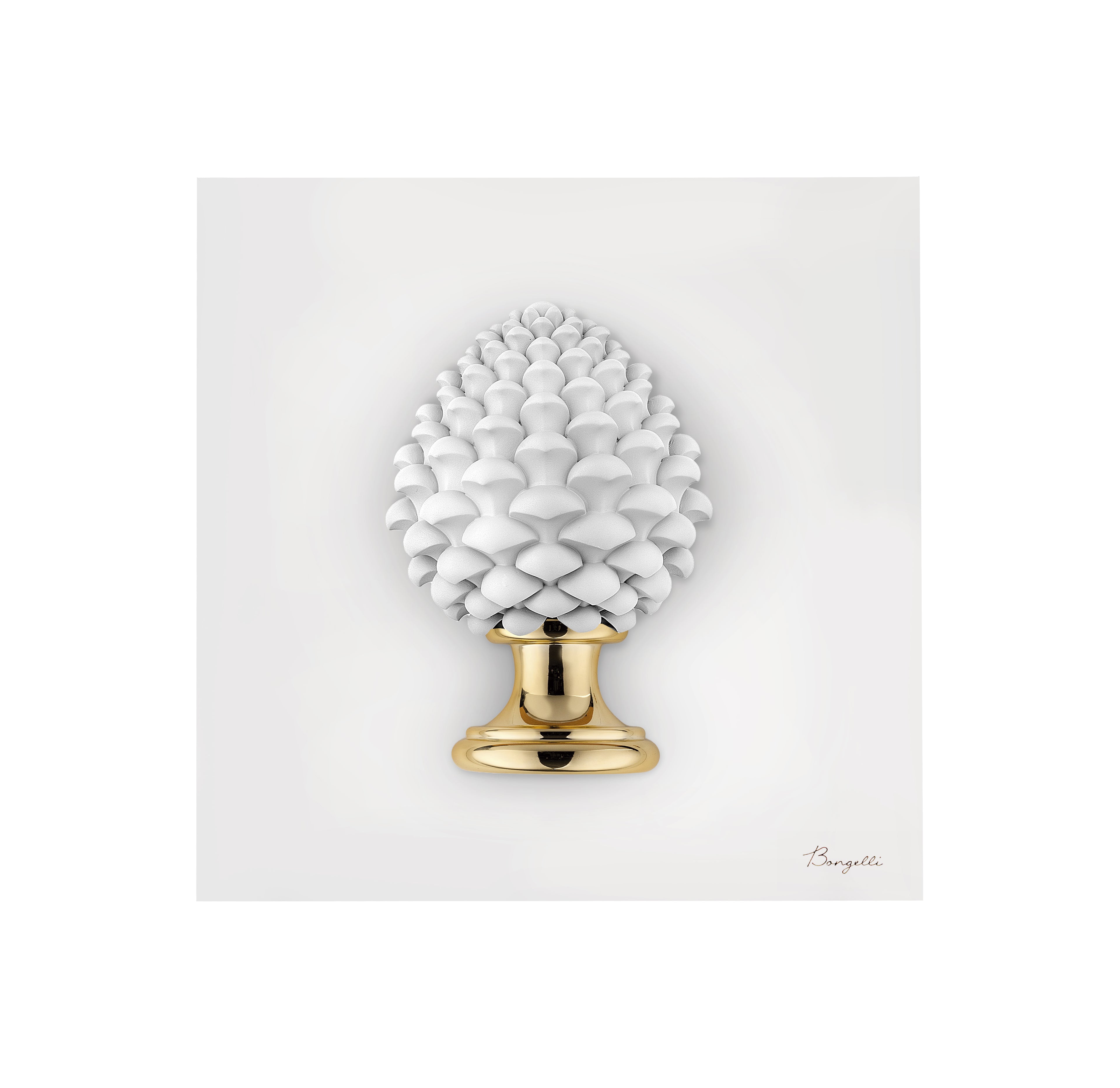 Quadretto in Marmorino Bianco con Pigna 3D Bianca 16x16 cm - Bongelli Preziosi