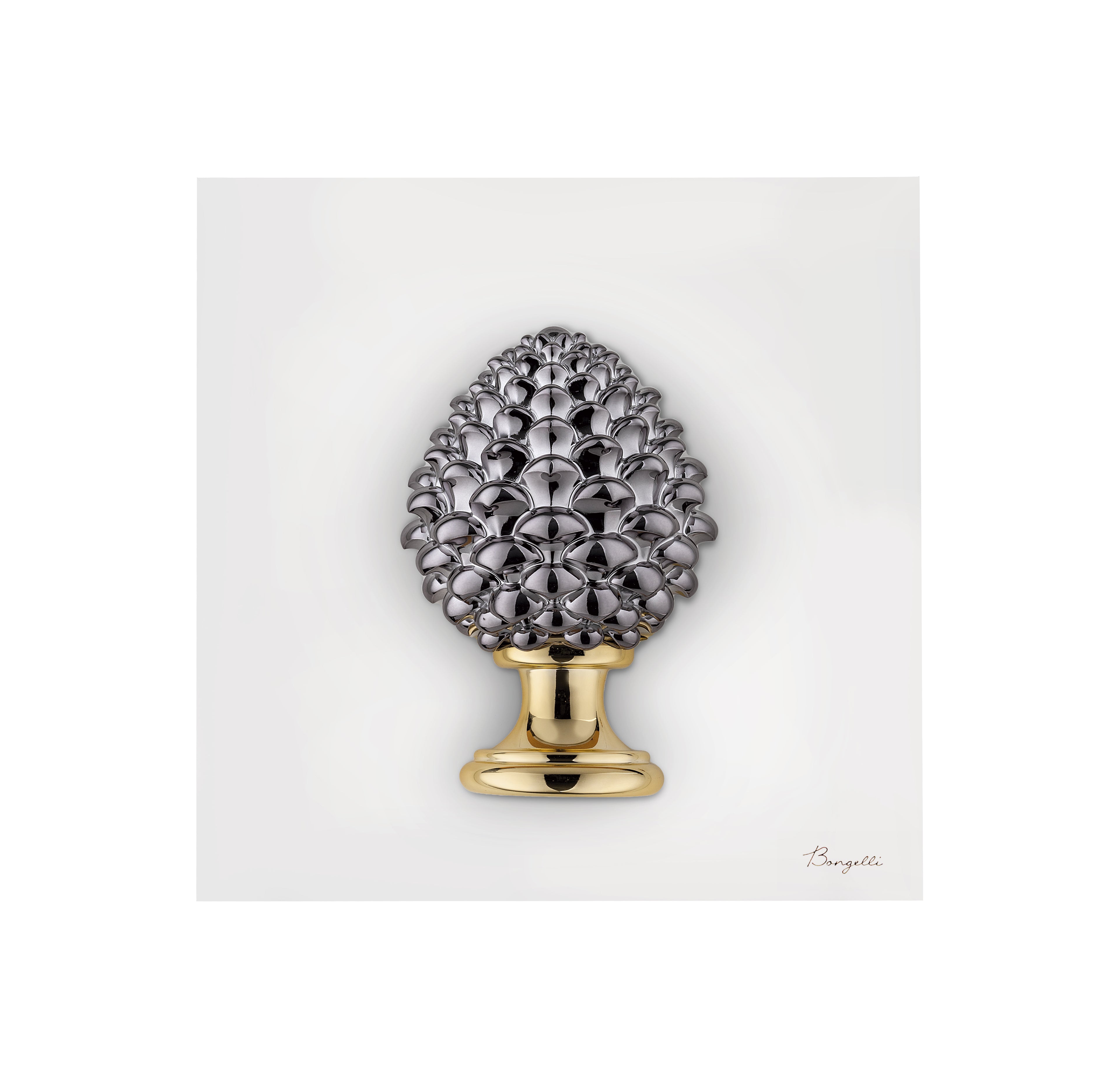 Quadretto in Marmorino Bianco con Pigna 3D Canna da Fucile 16x16 cm - Bongelli Preziosi