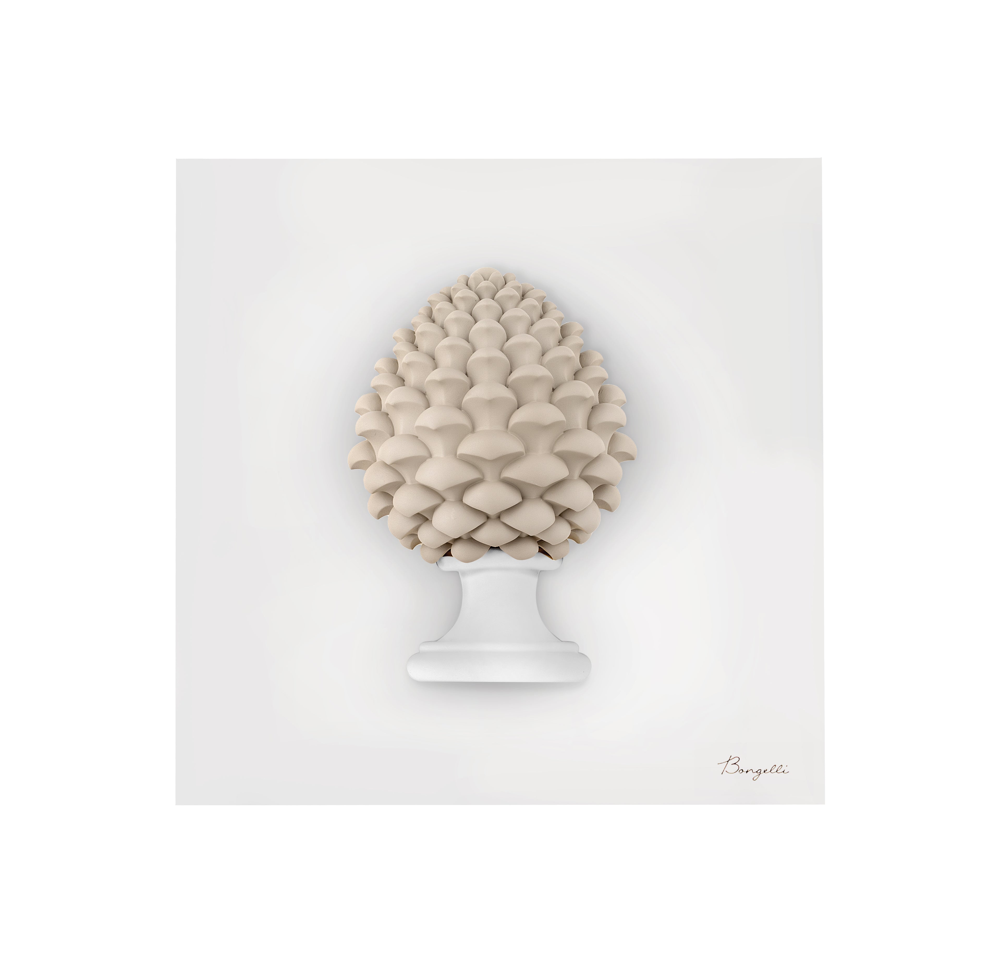 Quadretto in Marmorino Bianco con Pigna 3D Nocciola 16x16 cm - Bongelli Preziosi