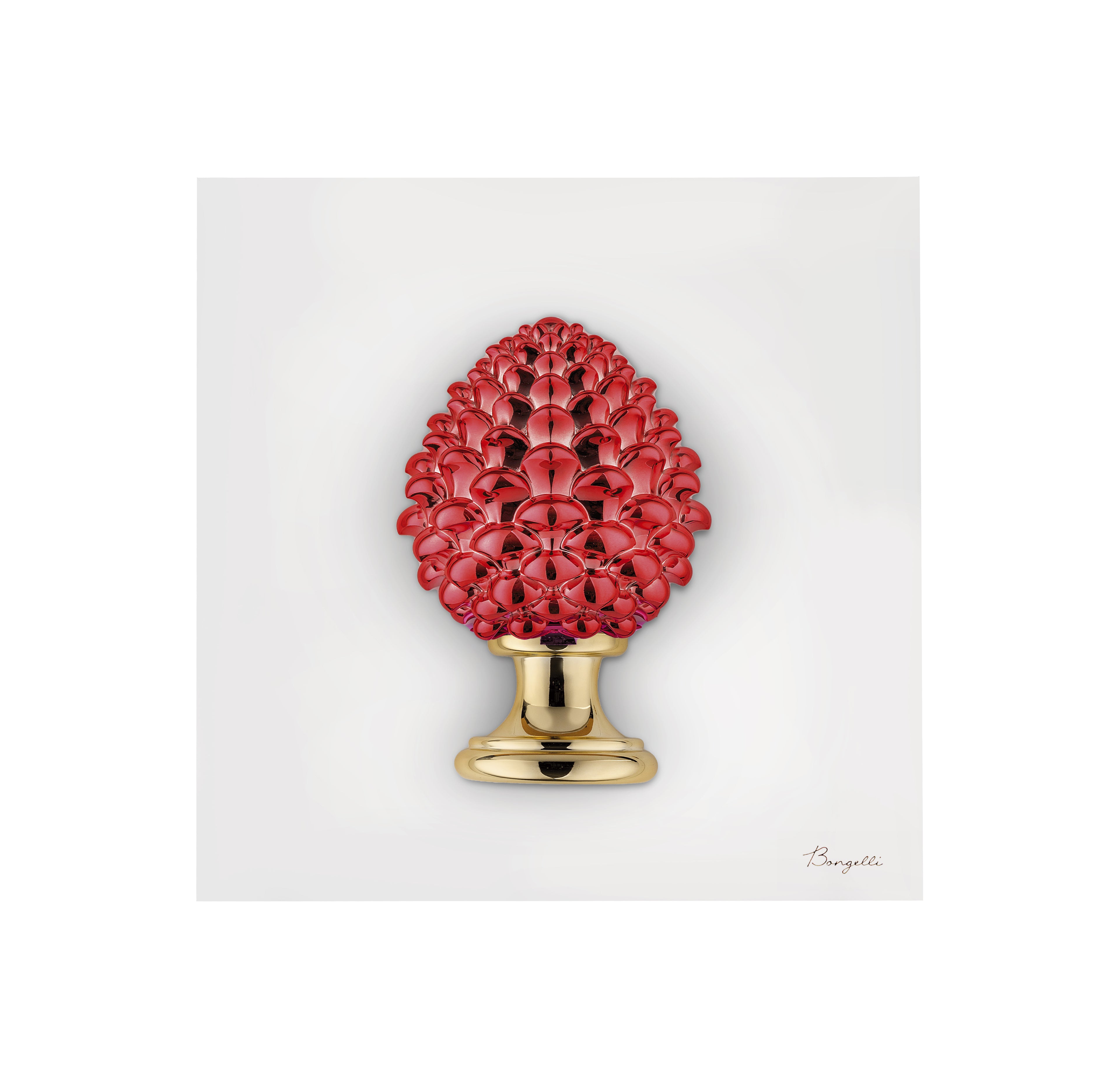 Quadretto in Marmorino Bianco con Pigna 3D Rossa 16x16 cm - Bongelli Preziosi