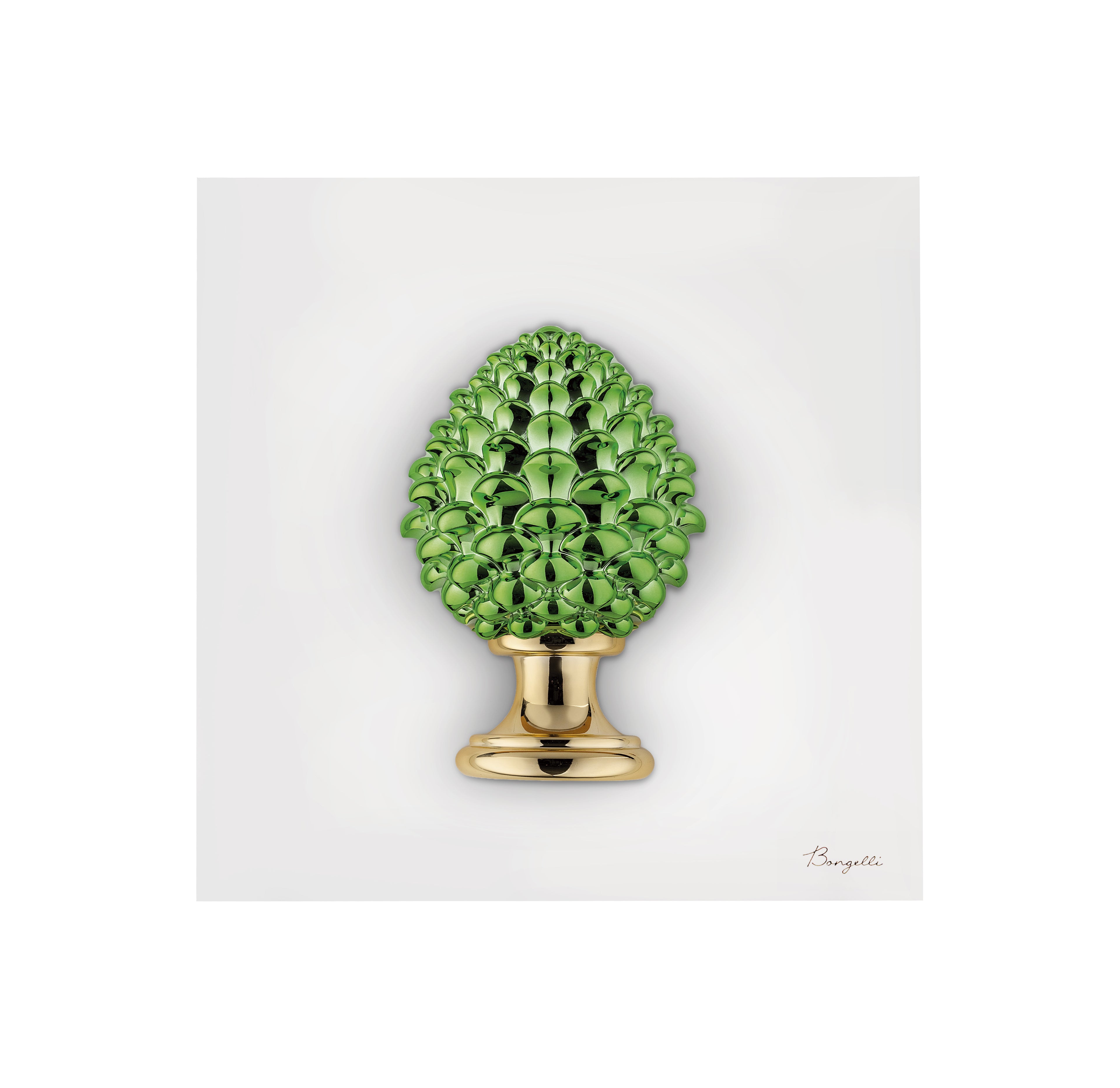 Quadretto in Marmorino Bianco con Pigna 3D Verde 16x16 cm - Bongelli Preziosi