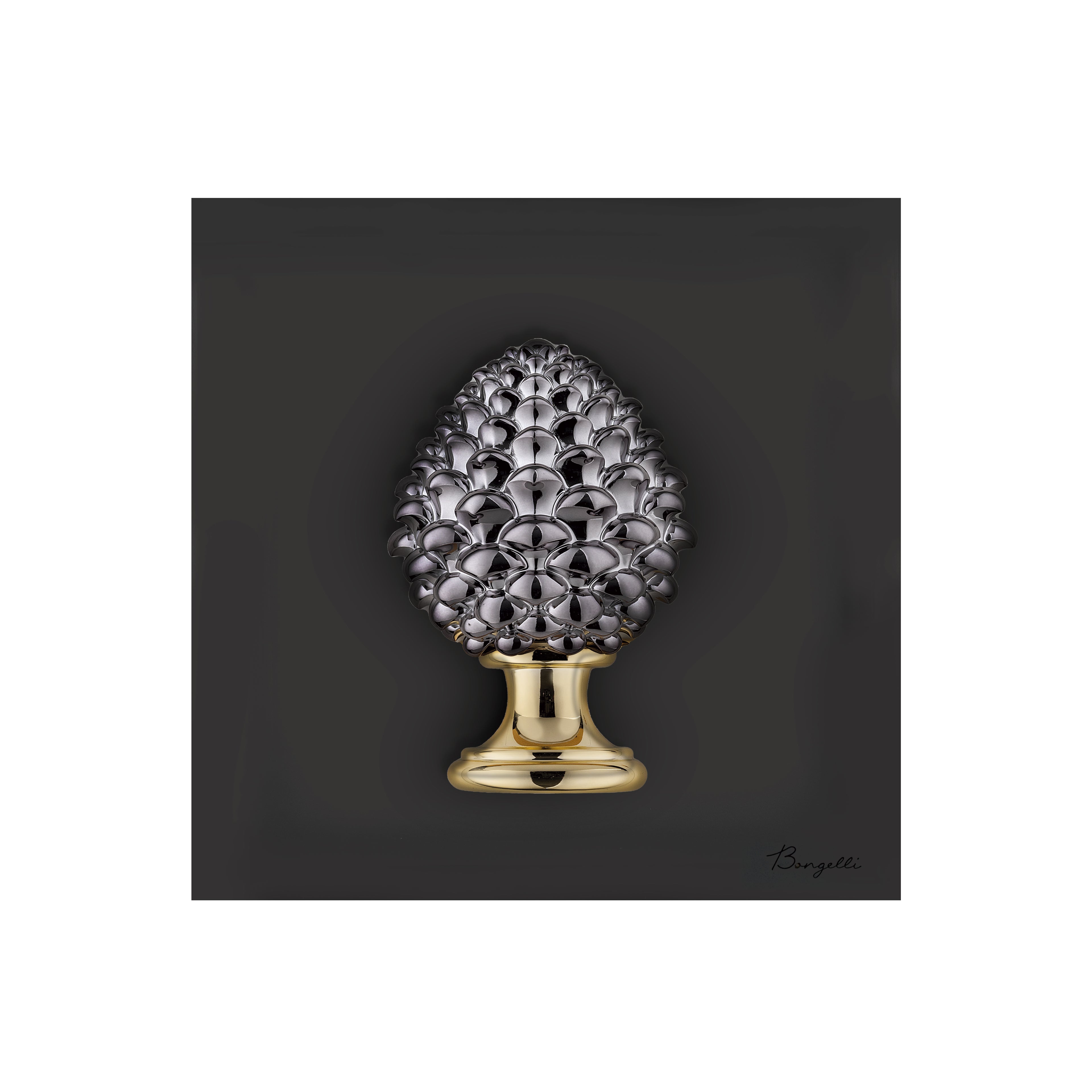 Quadretto in Marmorino Nero con Pigna Canna da Fucile 3D 16x16 cm - Bongelli Preziosi