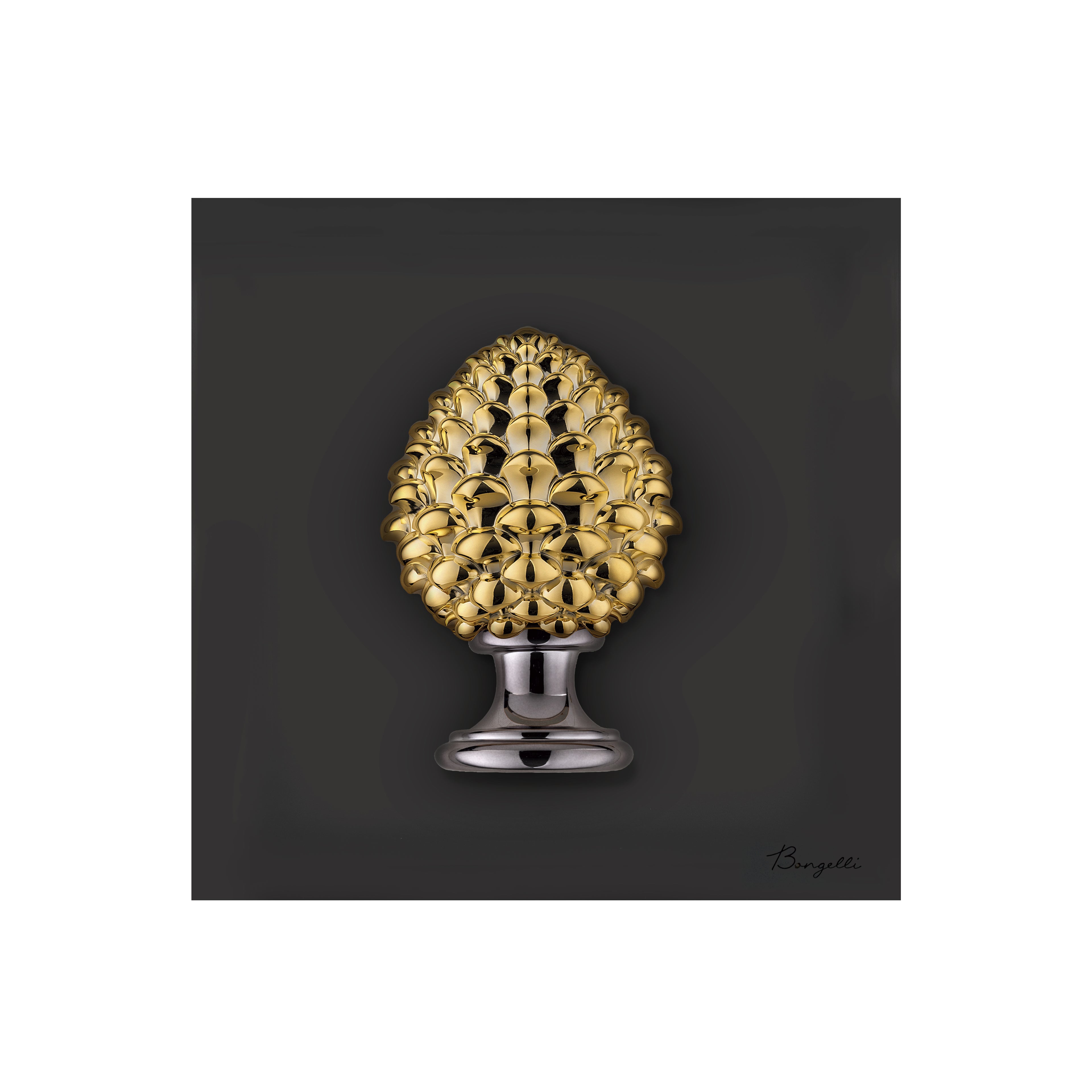 Quadretto in Marmorino Nero con Pigna Oro 3D 16x16 cm - Bongelli Preziosi