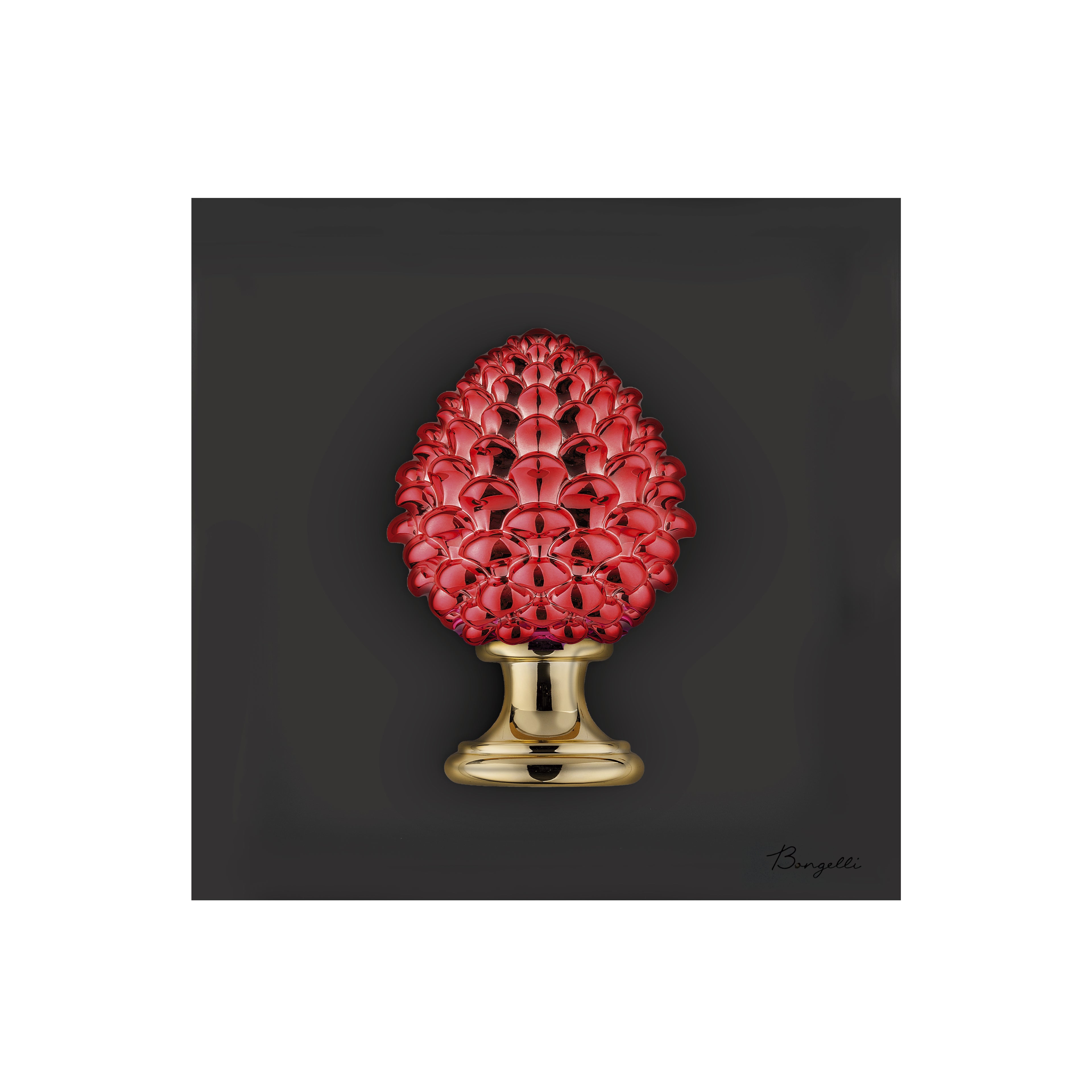 Quadretto in Marmorino Nero con Pigna Rossa 3D 16x16 cm - Bongelli Preziosi