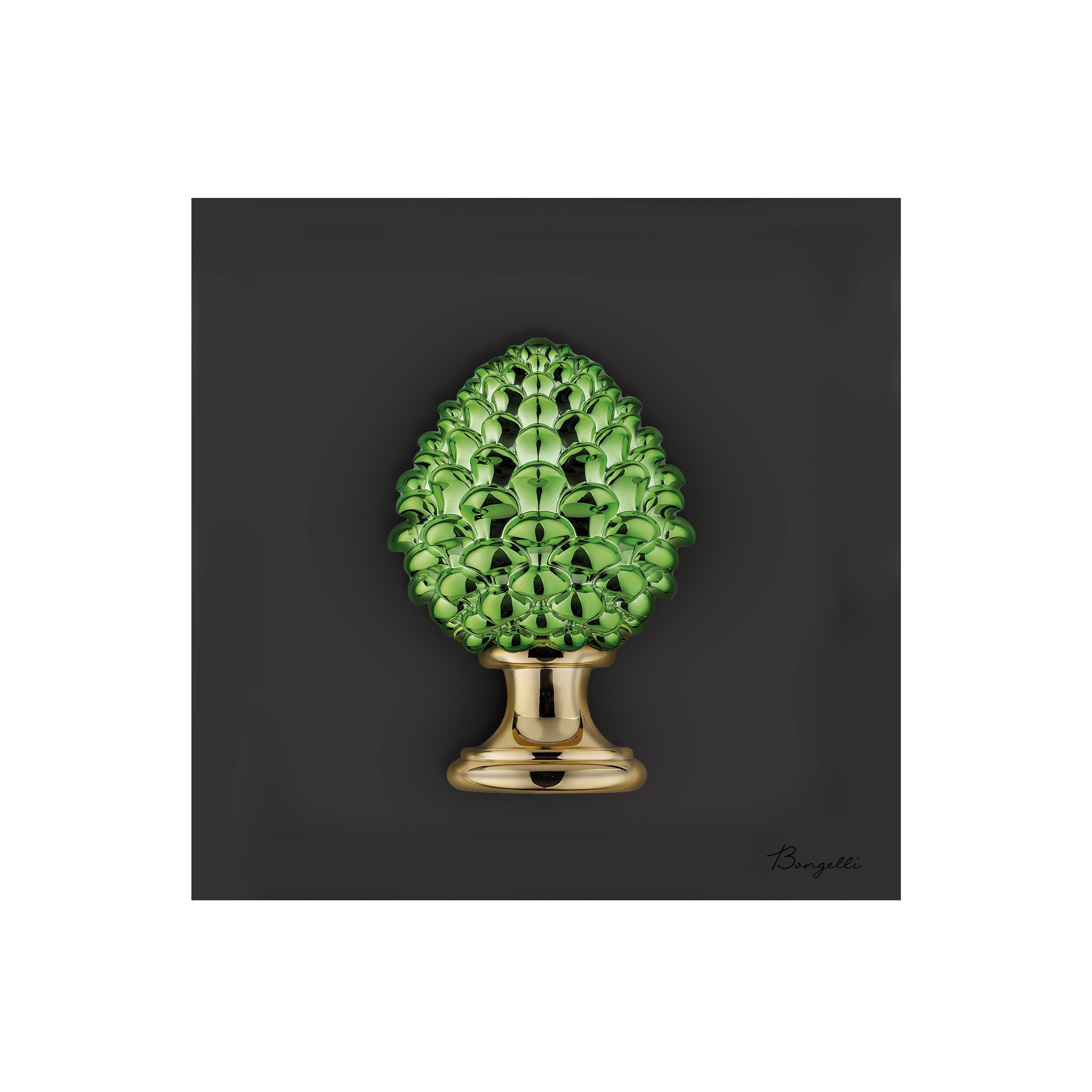 Quadretto in Marmorino Nero con Pigna Verde 3D 16x16 cm - Bongelli Preziosi