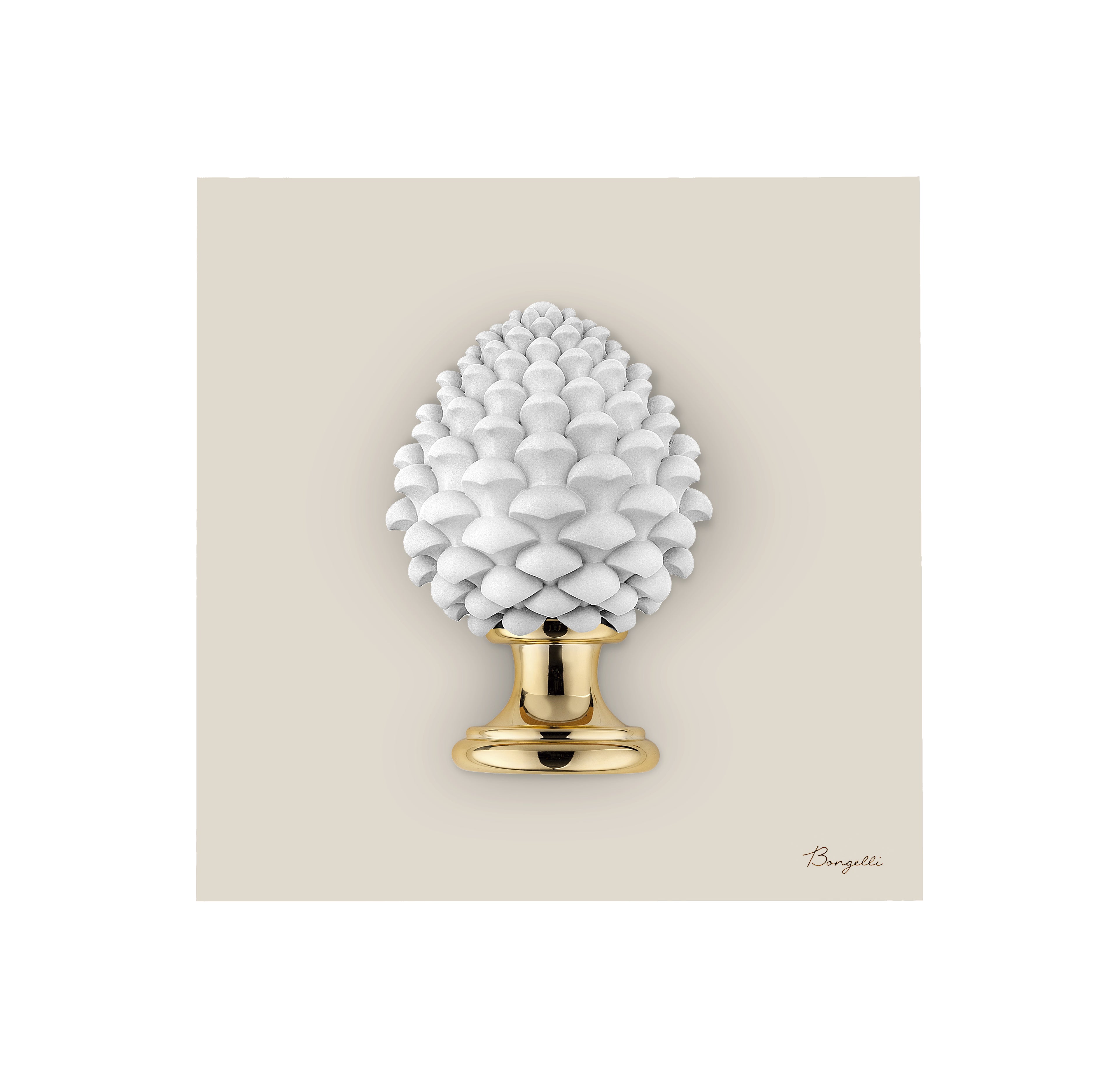 Quadretto in Marmorino Bianco con Pigna 3D Nocciola 16x16 cm - Bongelli Preziosi