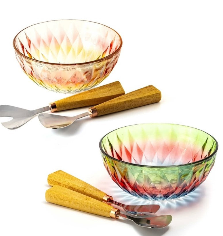 Insalatiera in Vetro Colorato con Mestoli Rainbow Crystal - Madrhelen