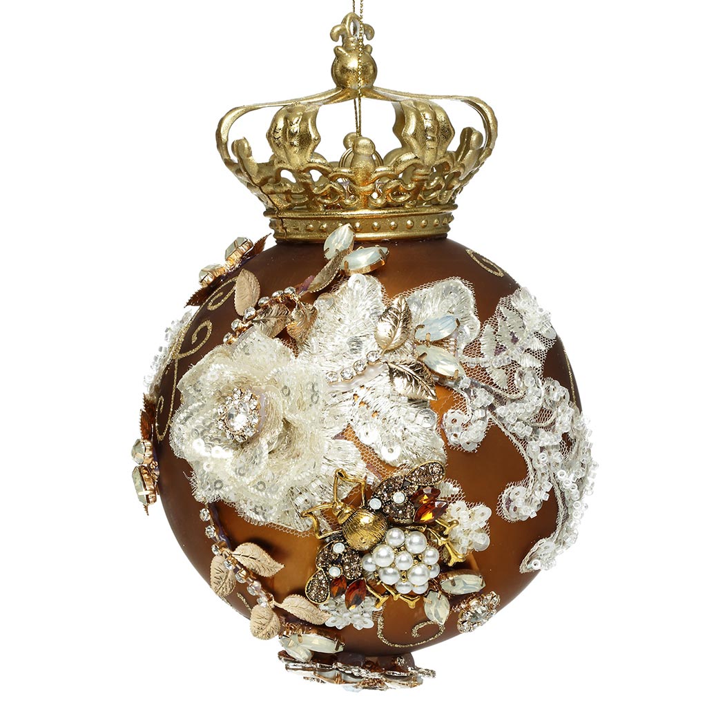 Sfera Numerata in Vetro con Pizzo, Perline e Corona Oro 18 cm - Mark Roberts