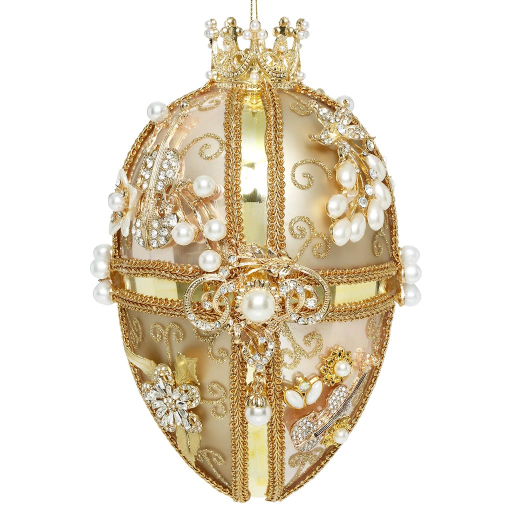 Sfera Ovale Numerata in Vetro Oro con Passamaneria, Strass  18 cm - Mark Roberts
