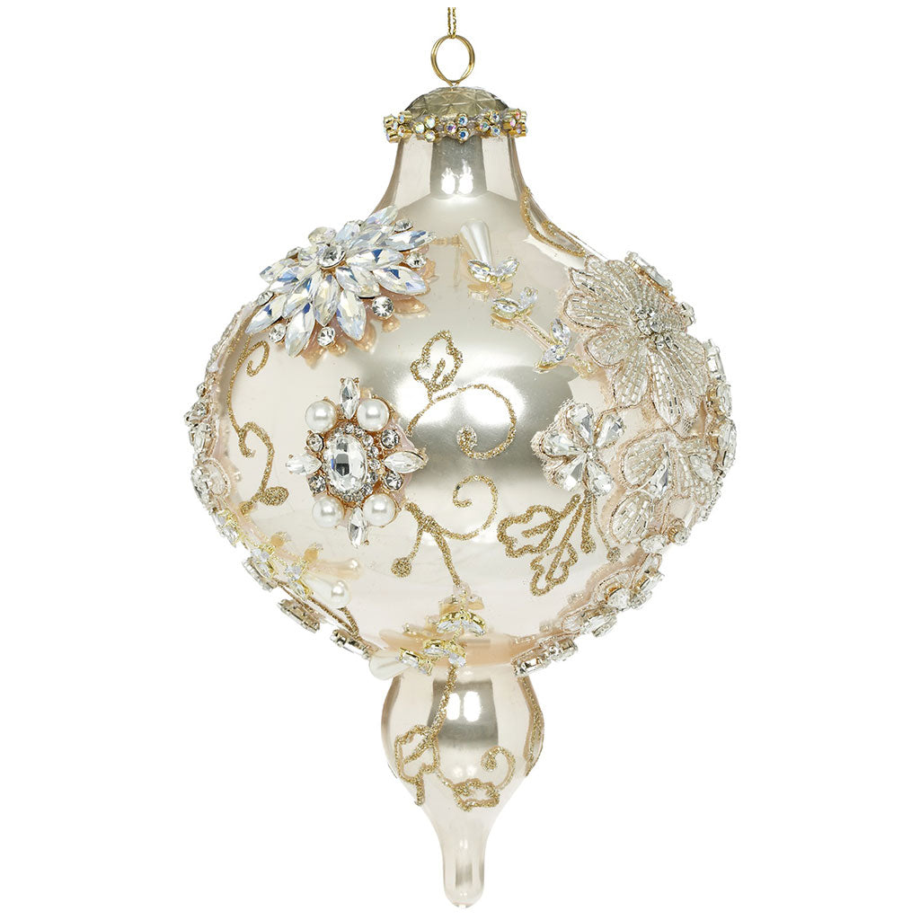 Sfera a Goccia Numerata in Vetro Avorio con Tessuto, Paillettes, Strass 21 cm - Mark Roberts