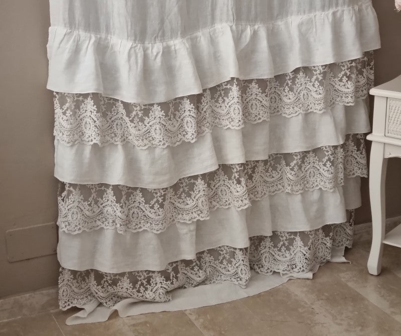 Mantovana in Stile Shabby Chic con Balze in Pizzo e Lino
