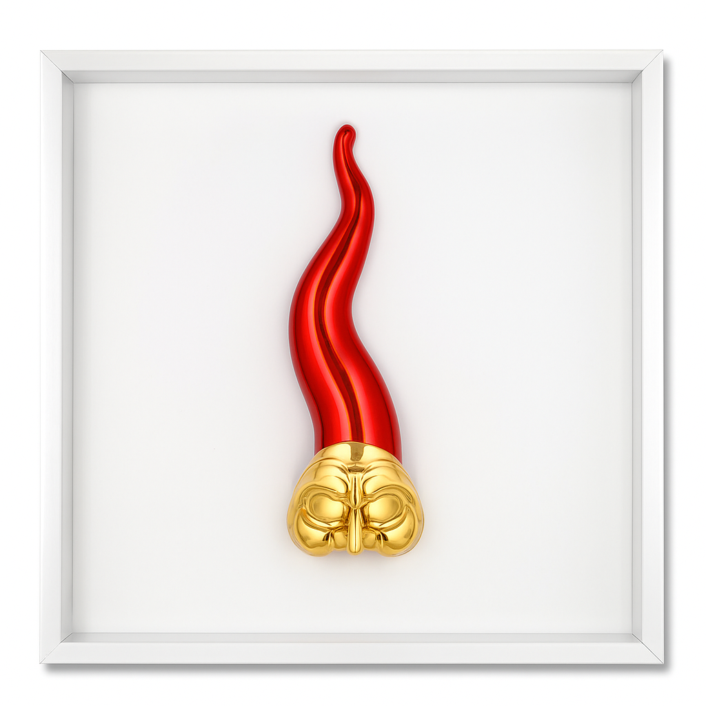 Quadretto Bianco Corno Rosso e Maschera Oro 17.5x17.5 cm - Bongelli Preziosi