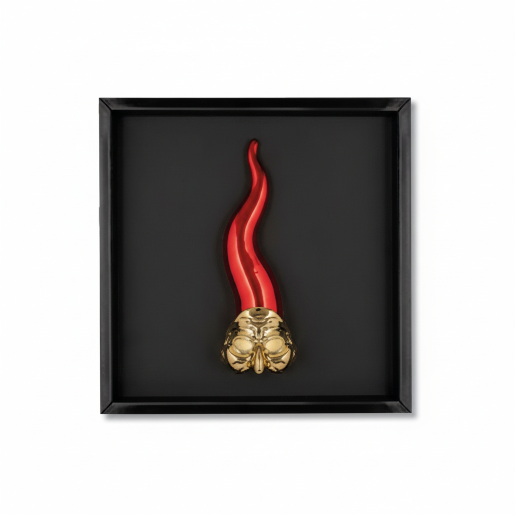 Quadro con Corno Rosso e Maschera Oro 17.5x17.5 cm - Bongelli Preziosi