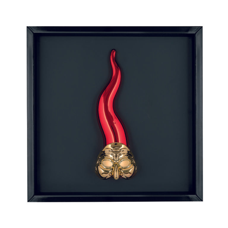 Quadro Nero Corno Rosso e Maschera d'Oro 33x33 cm - Bongelli Preziosi