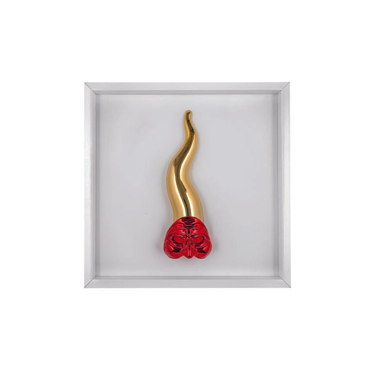 Quadro Bianco con Corno Oro e Maschera Rossa 17.5x17.5 cm - Bongelli Preziosi