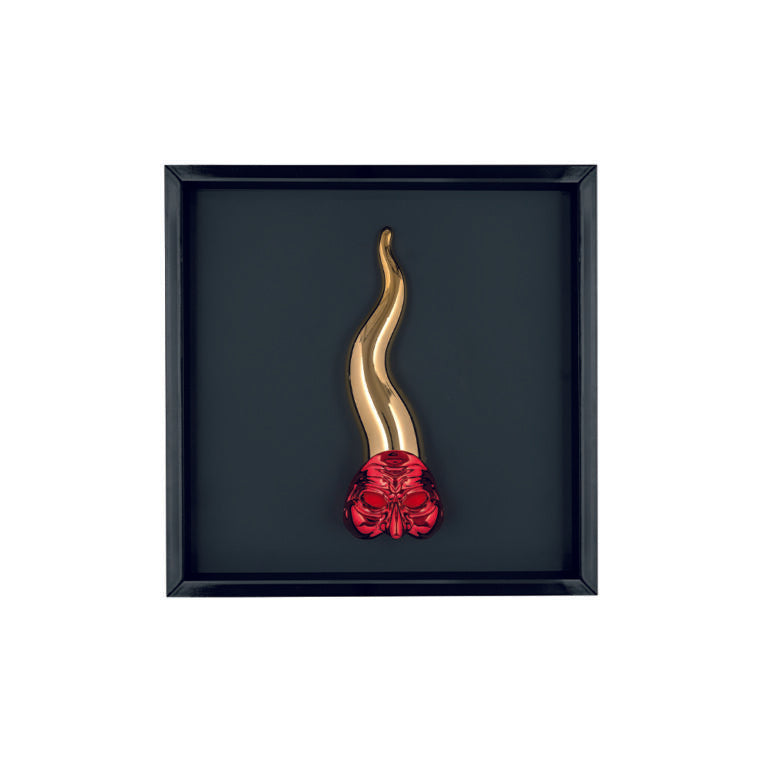 Quadro Nero con Corno Oro e Maschera Rossa 17.5x17.5 cm- Bongelli Preziosi