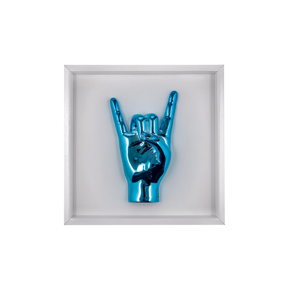 Quadretto Bianco con Mani a Corna Blu 17.5x17.5 cm -Bongelli Preziosi