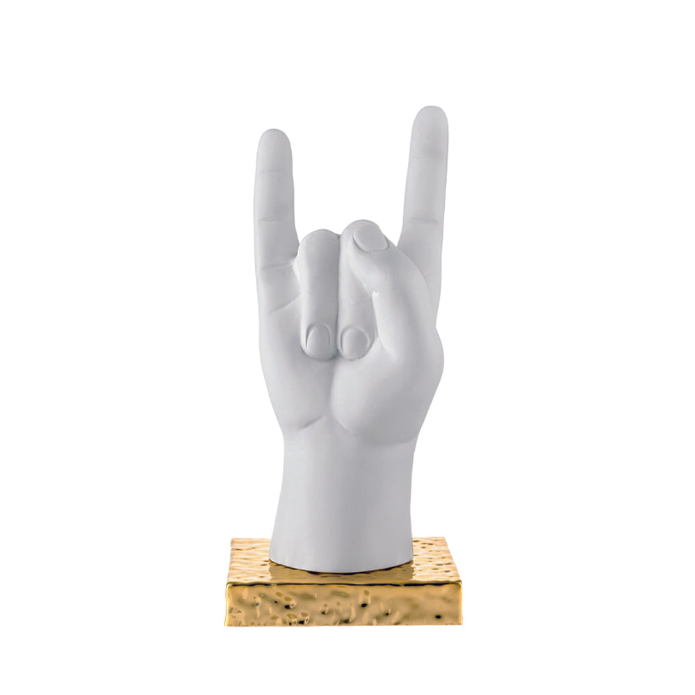 Corna in Marmorino Bianco con Base Oro 21 h cm - Bongelli Preziosi