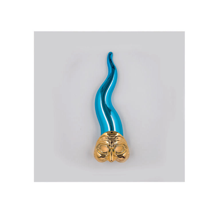 Quadretto Bianco con Corno Azzurro e Maschera Oro 16x16 cm - Bongelli Preziosi