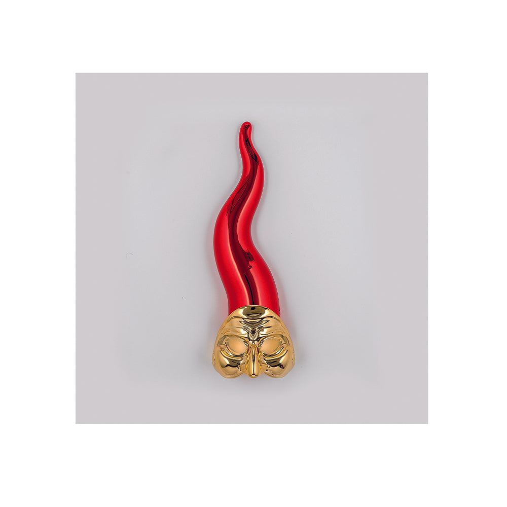 Quadretto Bianco con Corno Rosso e Maschera Oro 16x16 cm - Bongelli Preziosi