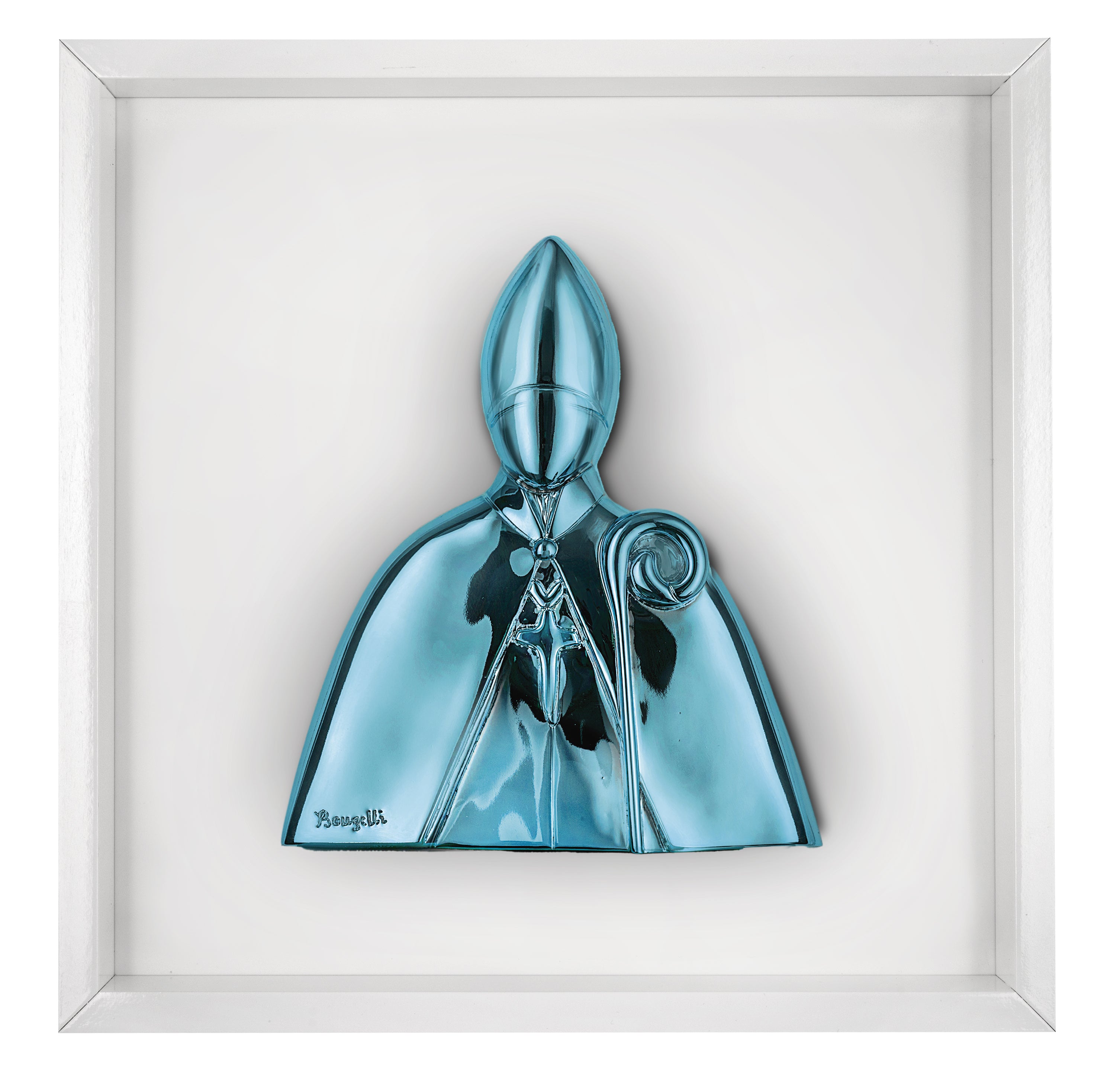 Quadretto Bianco con San Gennaro Blu 17.5x17.5 cm - Bongelli Preziosi